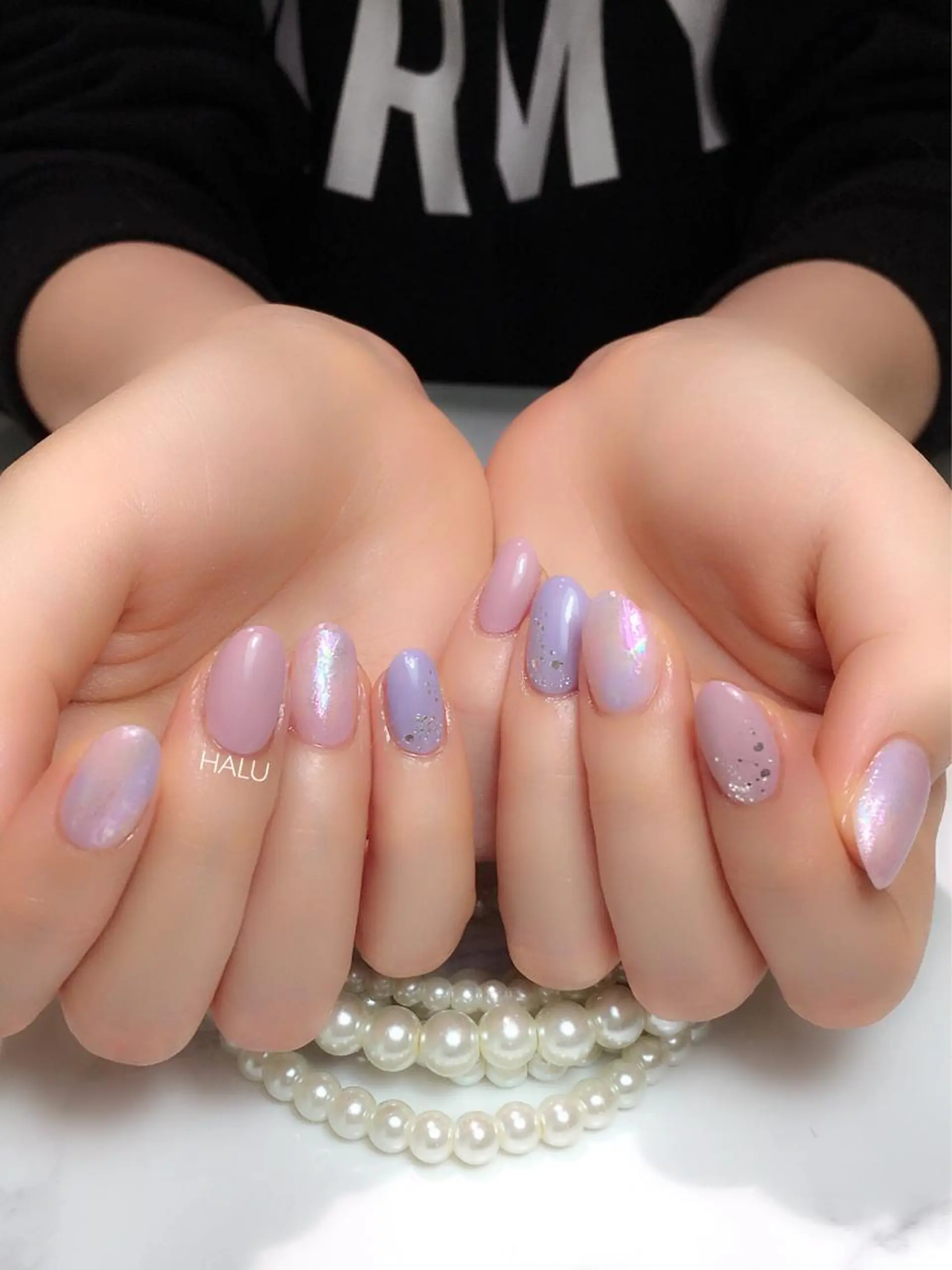 ネイル オーロラネイル ラメ(グリッター) パステルネイル 春ネイル HALU ハルのネイルデザイン