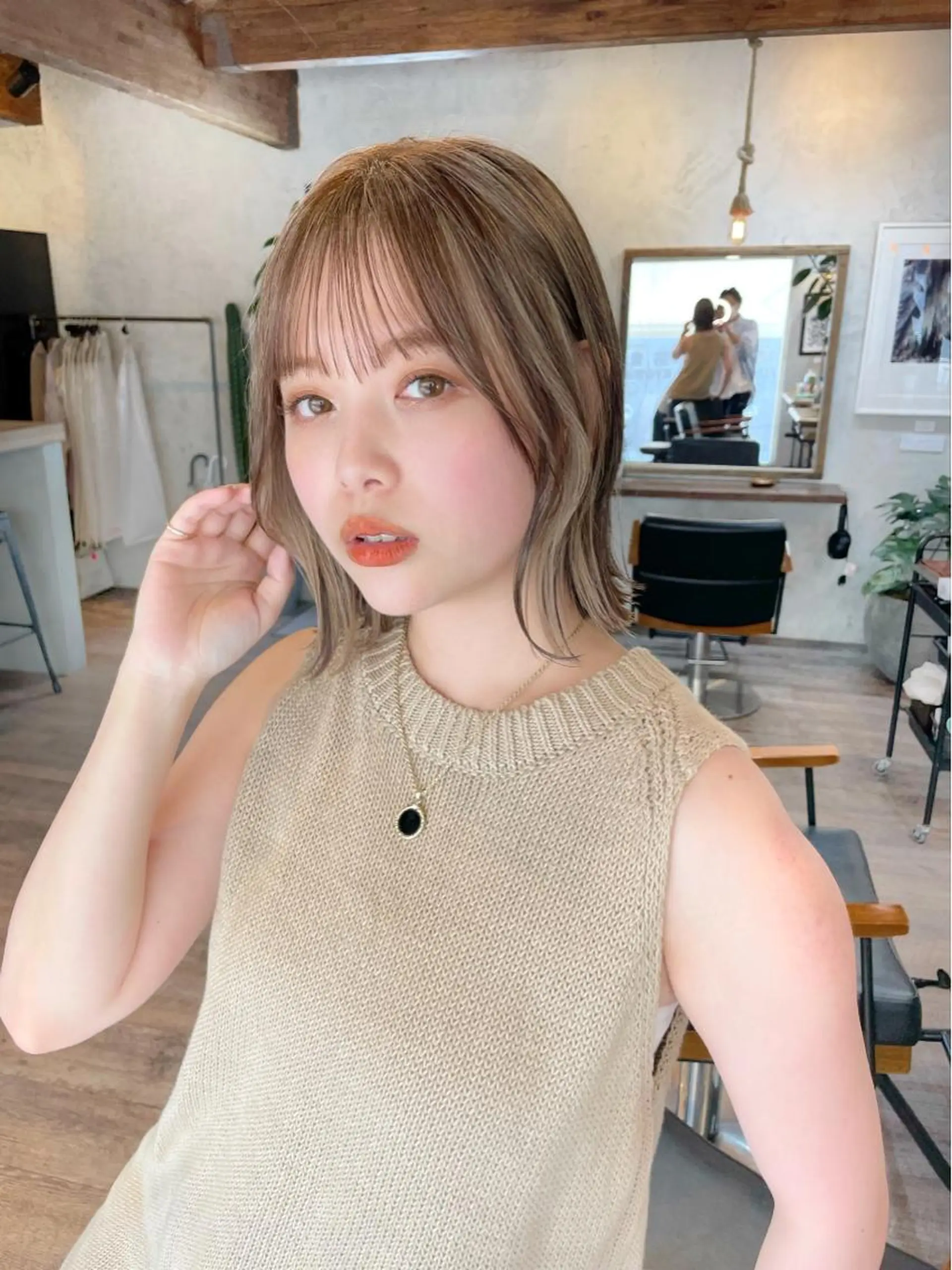 ミディアム カラー カット ヘアカラー 結べるレイヤーボブ くびれLady表参道のヘアスタイル