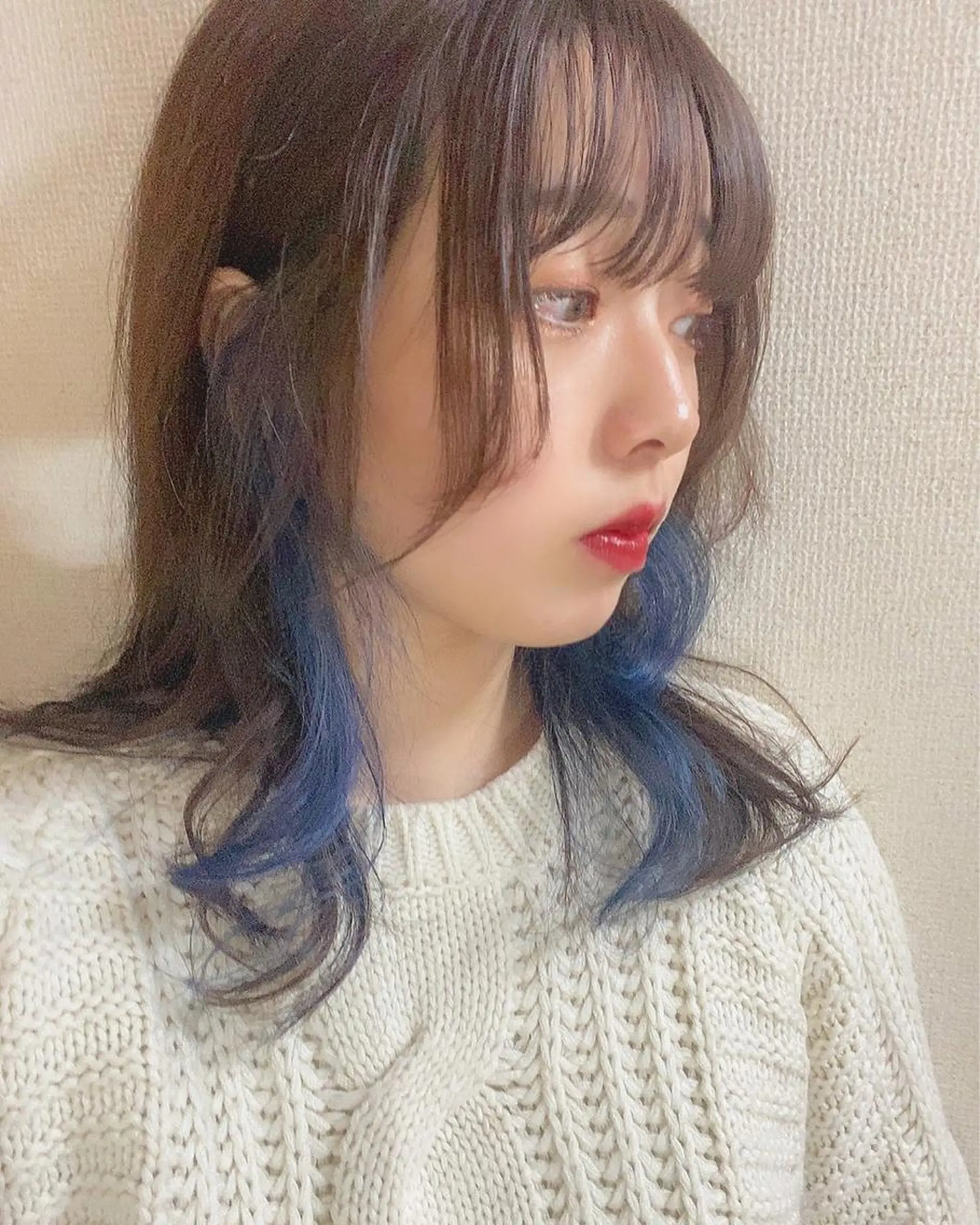 セミロング カラー ブルーカラー イヤリングカラー SENSE beauty salon所属・髪質改善/カラー/ カット/富岡佑麻のヘアスタイル