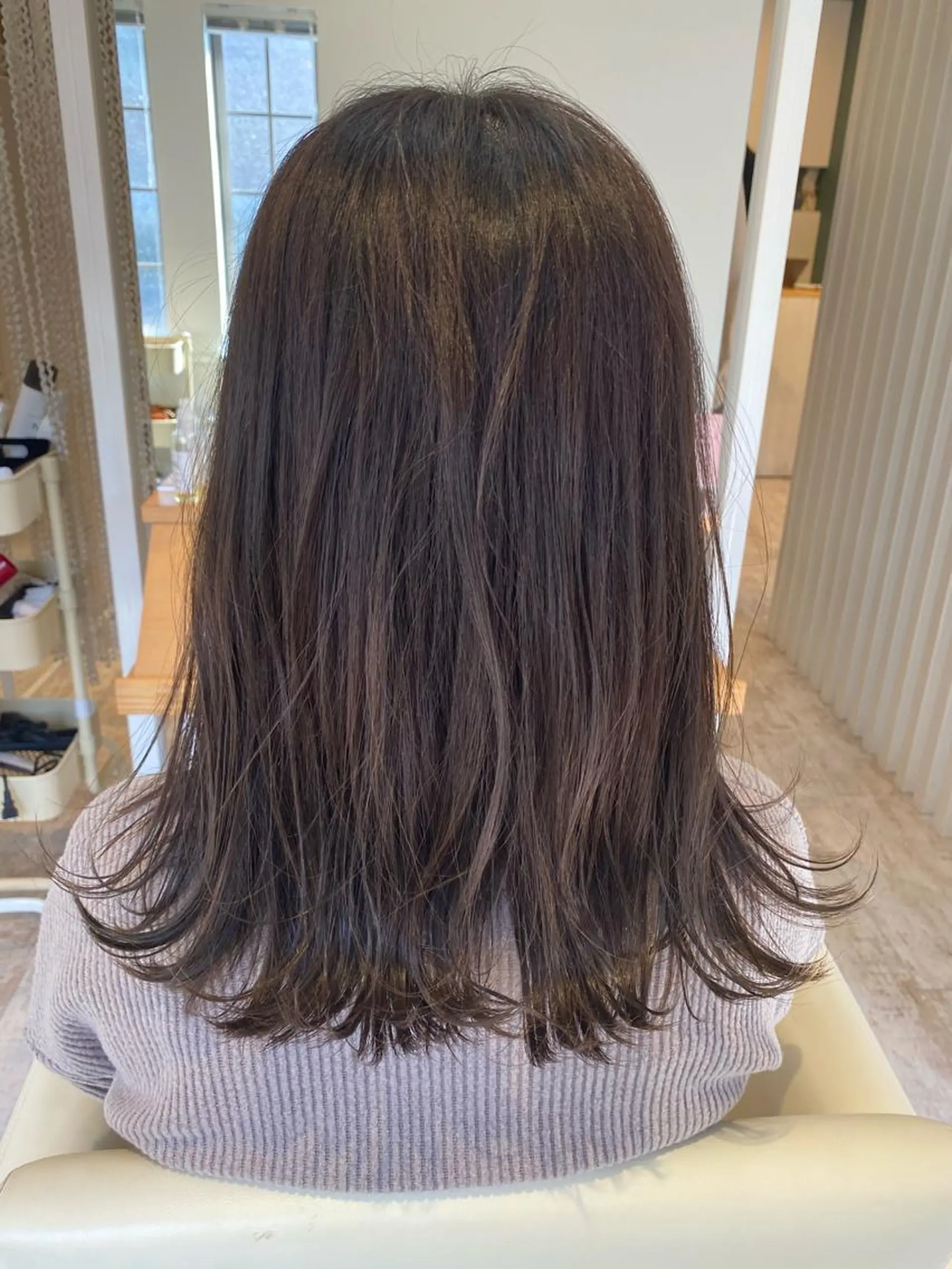 セミロング アッシュ ブリーチなしWカラー /酸性ストレート河本のヘアスタイル