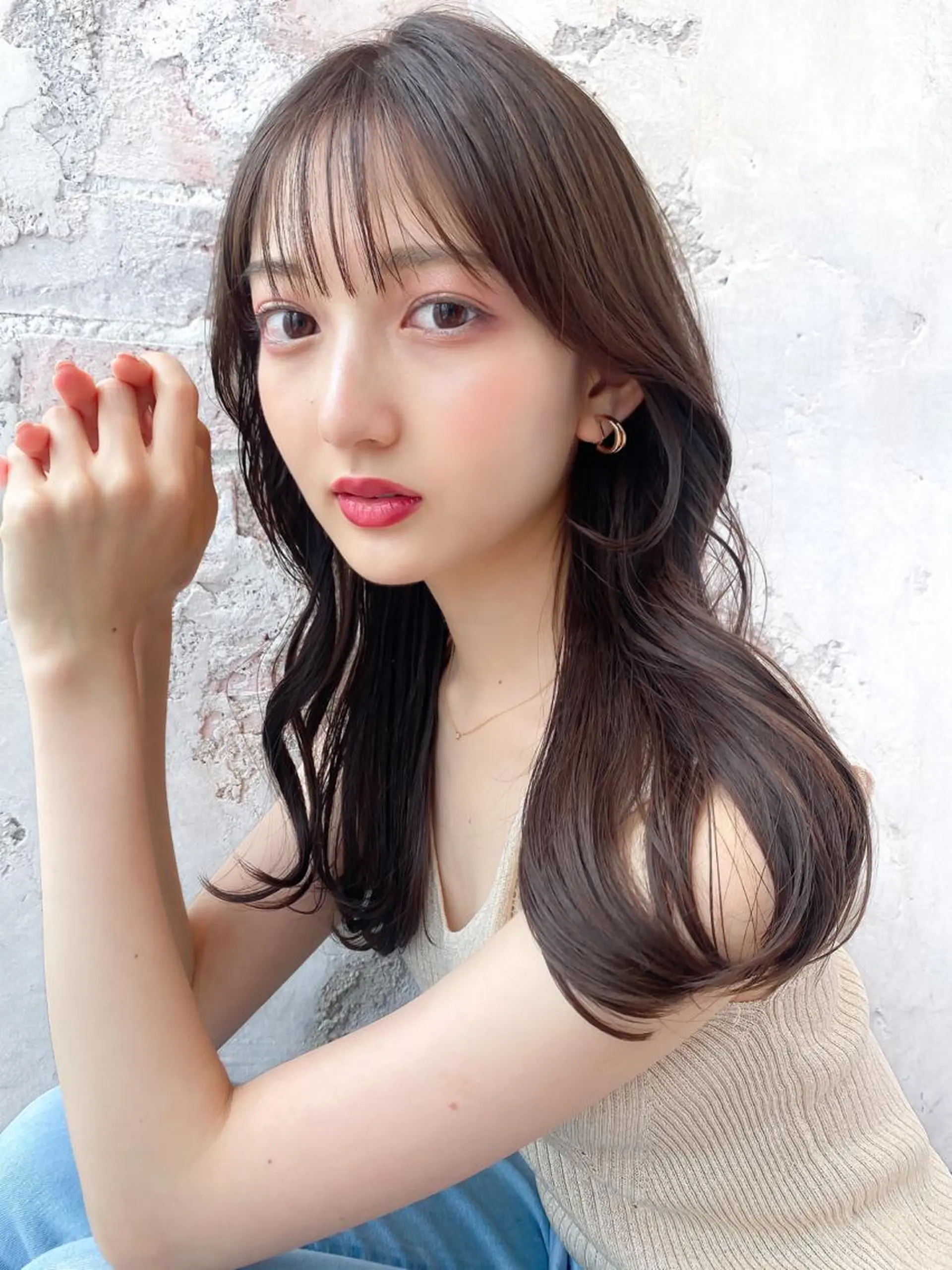 セミロング カラー ベージュカラー ブラウンカラー ブラウンベージュ くびれヘア 顔周りカット カット ヘアカラー トリートメント 顔周り/くびれヘア 韓国ヘア💕風間るなのヘアスタイル