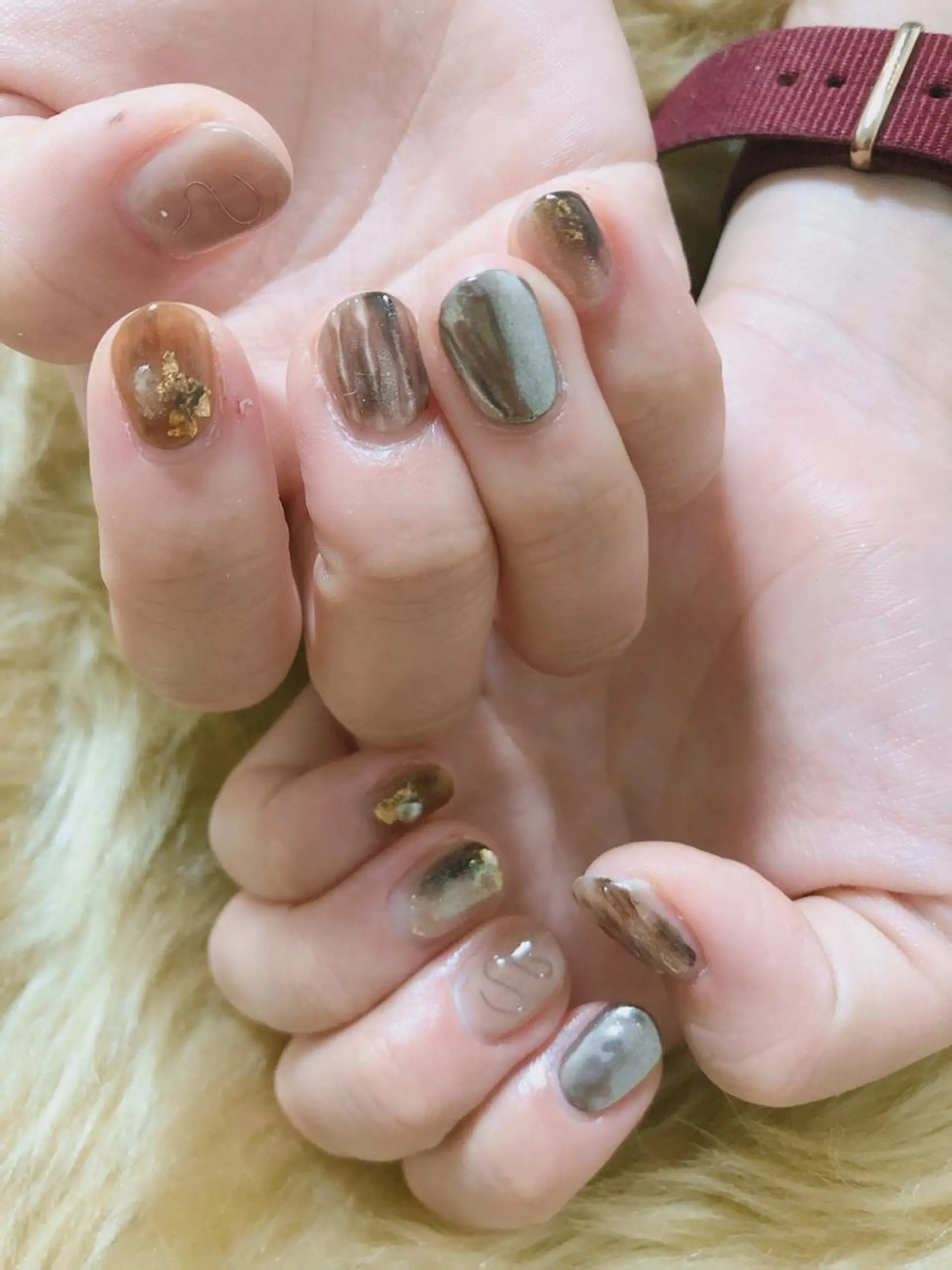 ネイル ブラウン ニュアンスネイル kiki nail 二子玉川のネイルデザイン