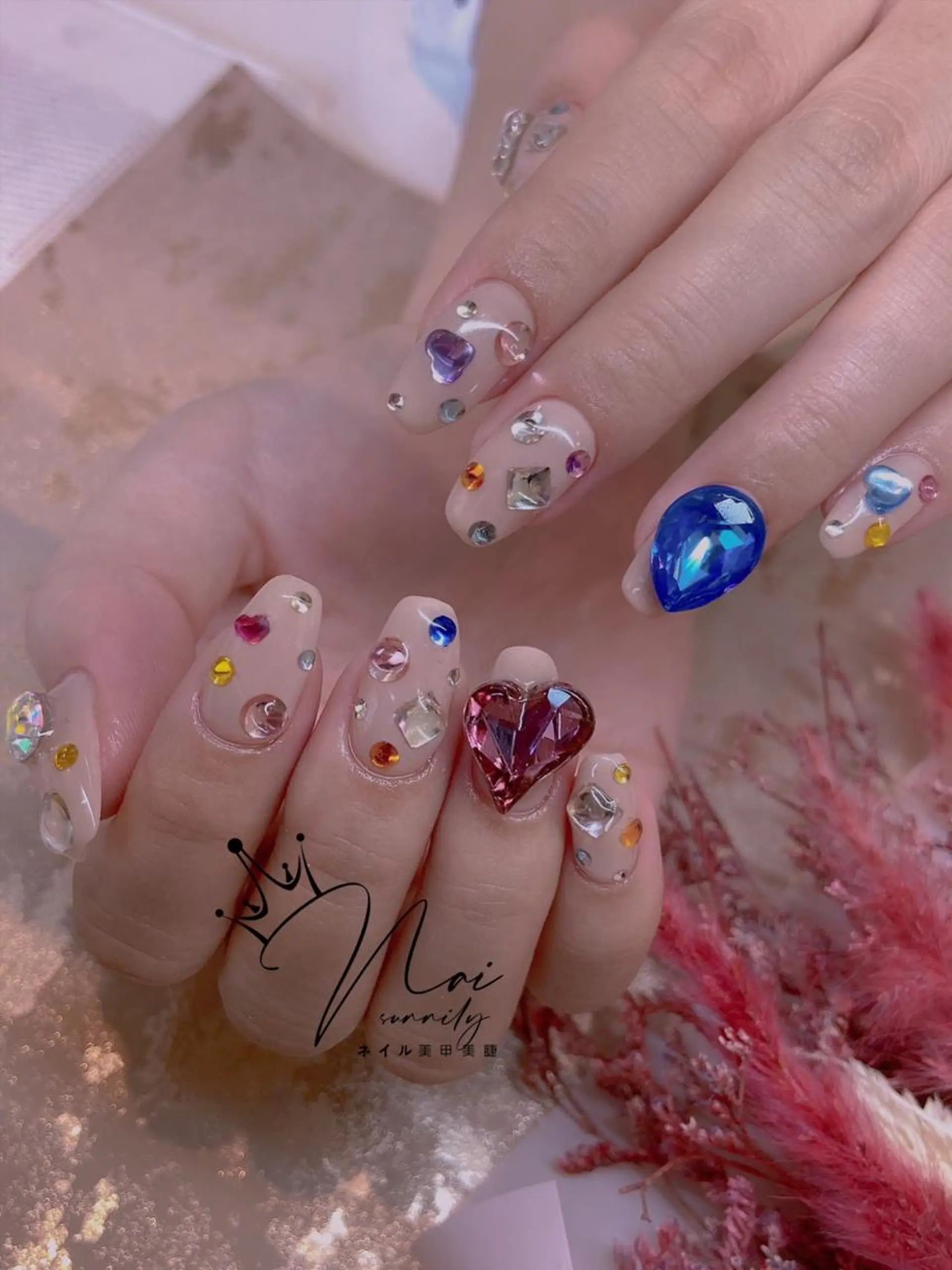 ネイル ストーンネイル 長さだし専門店 M2　rikaのネイルデザイン
