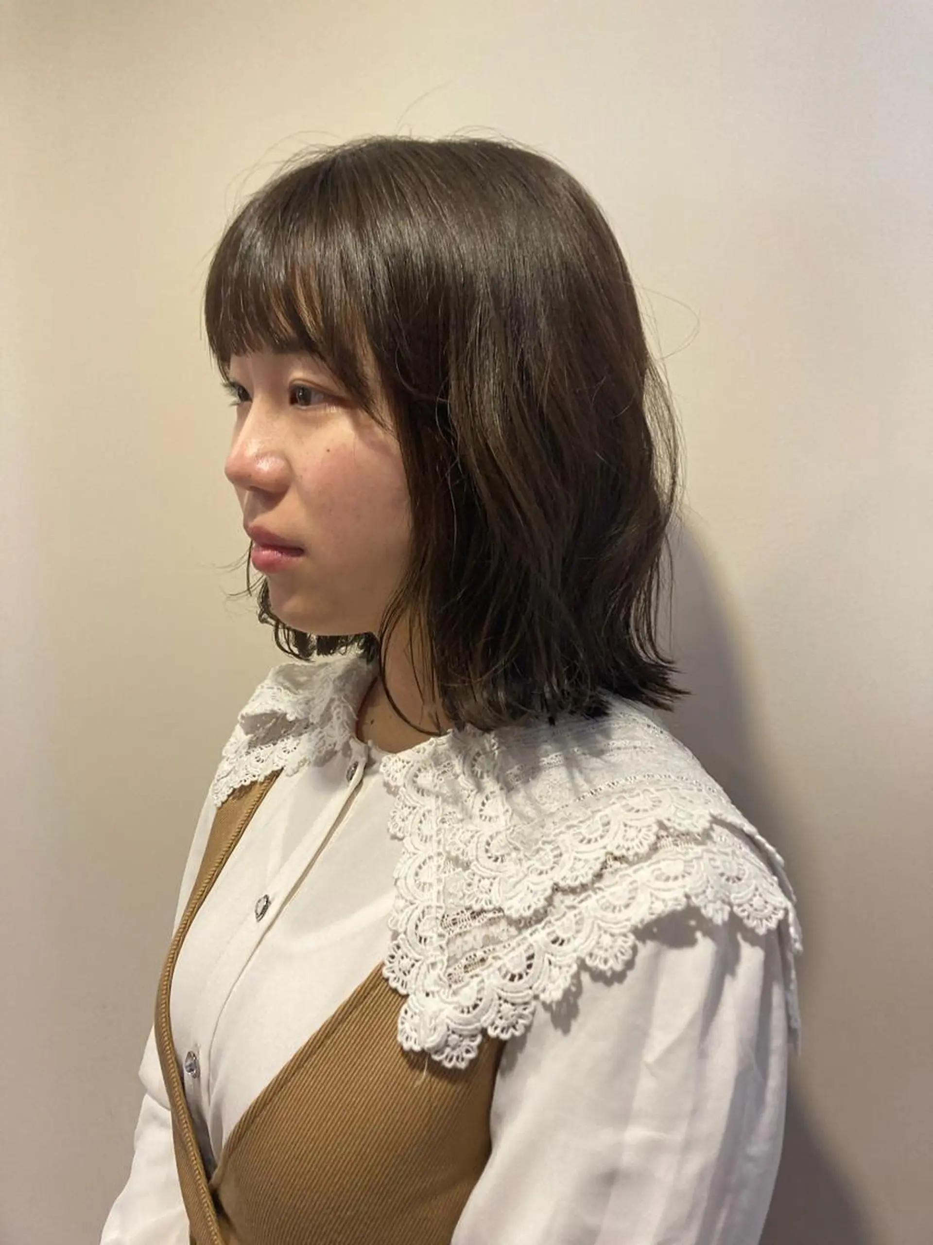 ミディアム ミディアムパーマ ボブ ハイライト 姫カット おくれ毛 ✂︎岡根 京花✂︎のヘアスタイル