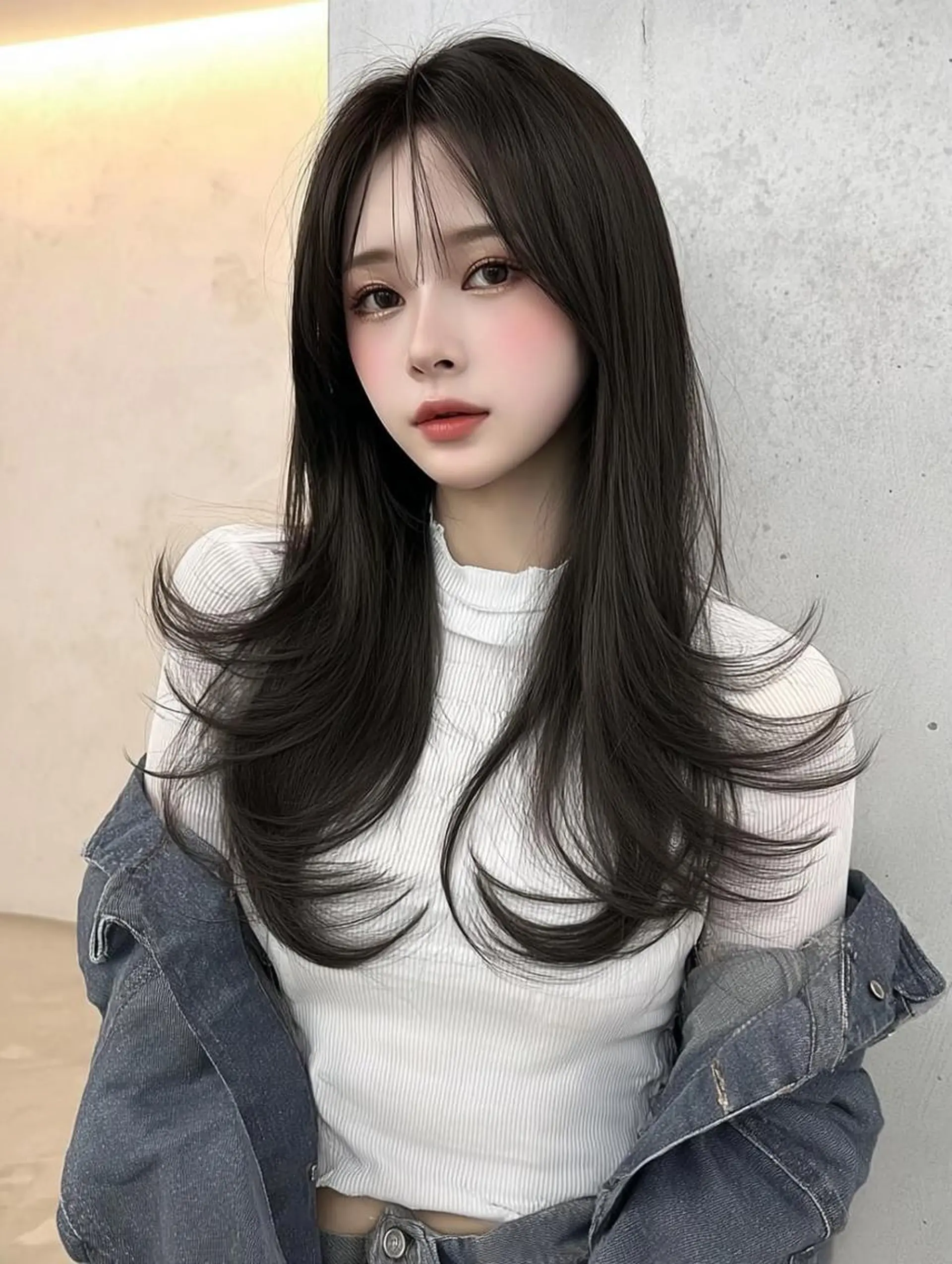 ロング ボブ 顔まわりレイヤー 髪質改善 韓国風ヘア レイヤーカット カット ヘアカラー 川上 彩華のヘアスタイル