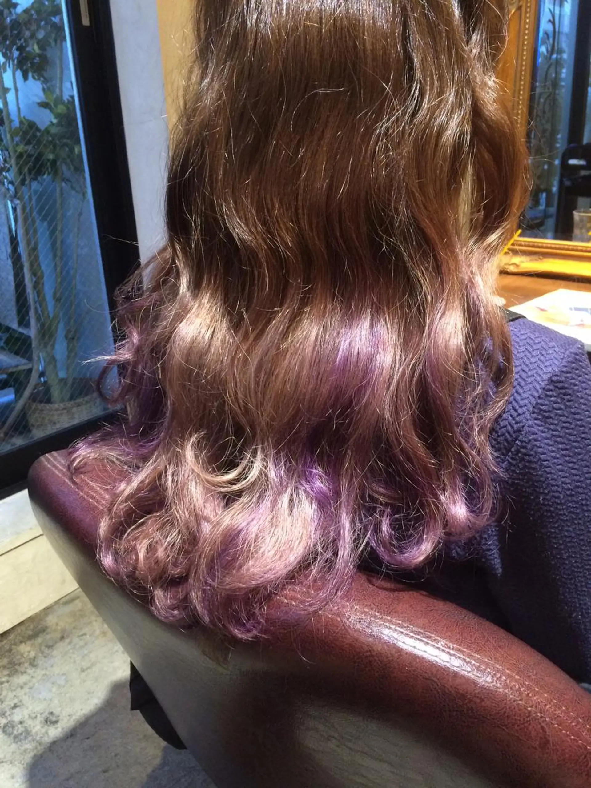 ロング カラー ベージュカラー ダブルカラー パープルカラー サロンドミルク 原宿のヘアスタイル