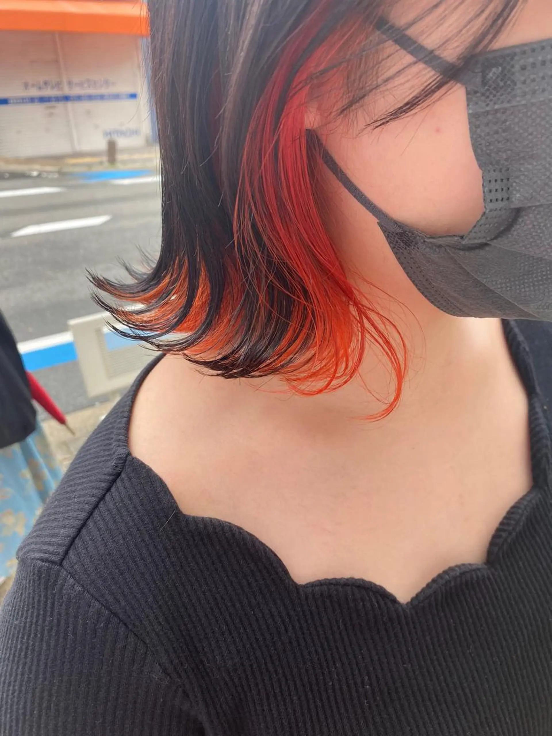 カラー イヤリングカラー オレンジ カット ヘアカラー トリートメント 西村 美羽のヘアスタイル