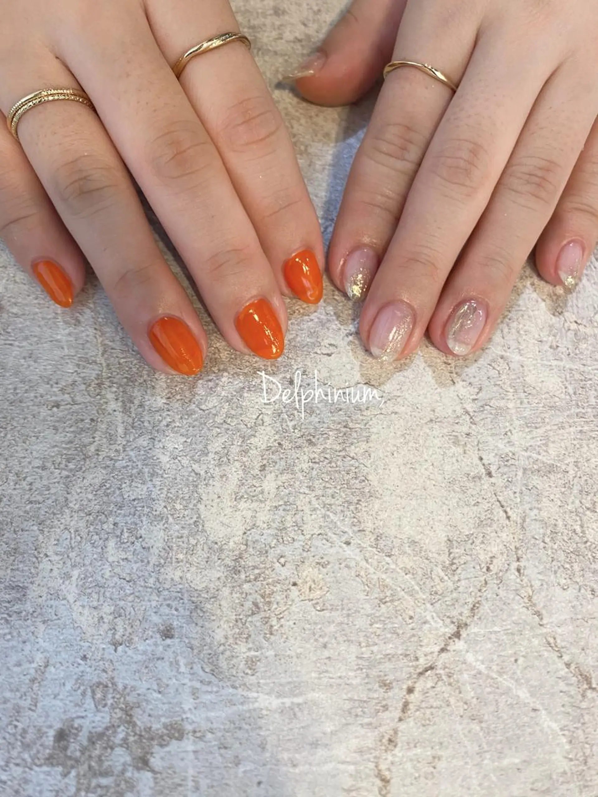 ネイル クリアネイル ジェルネイル オレンジ パラジェル ハンドネイル 岡本 友恵のネイルデザイン