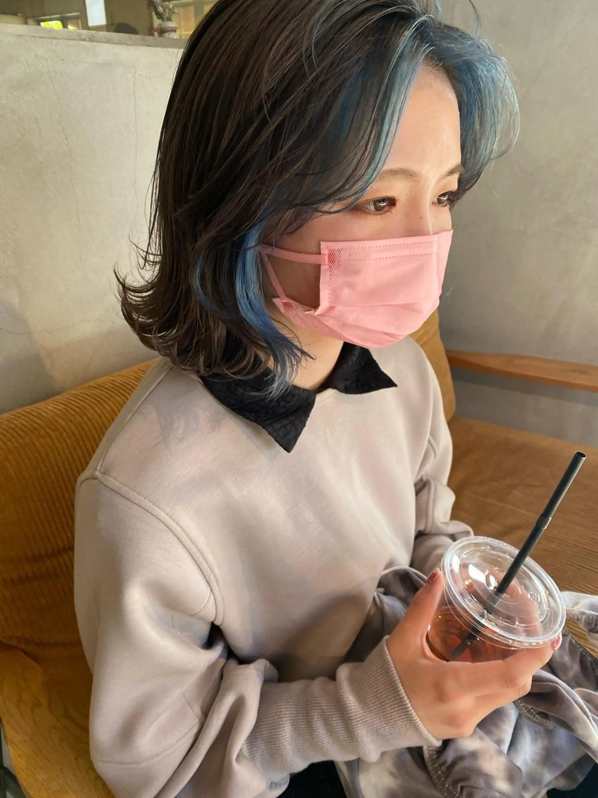 ミディアム カラー ミストバング  フェイスフレーミング レイヤー/韓国ヘア 杉浦結梨のヘアスタイル