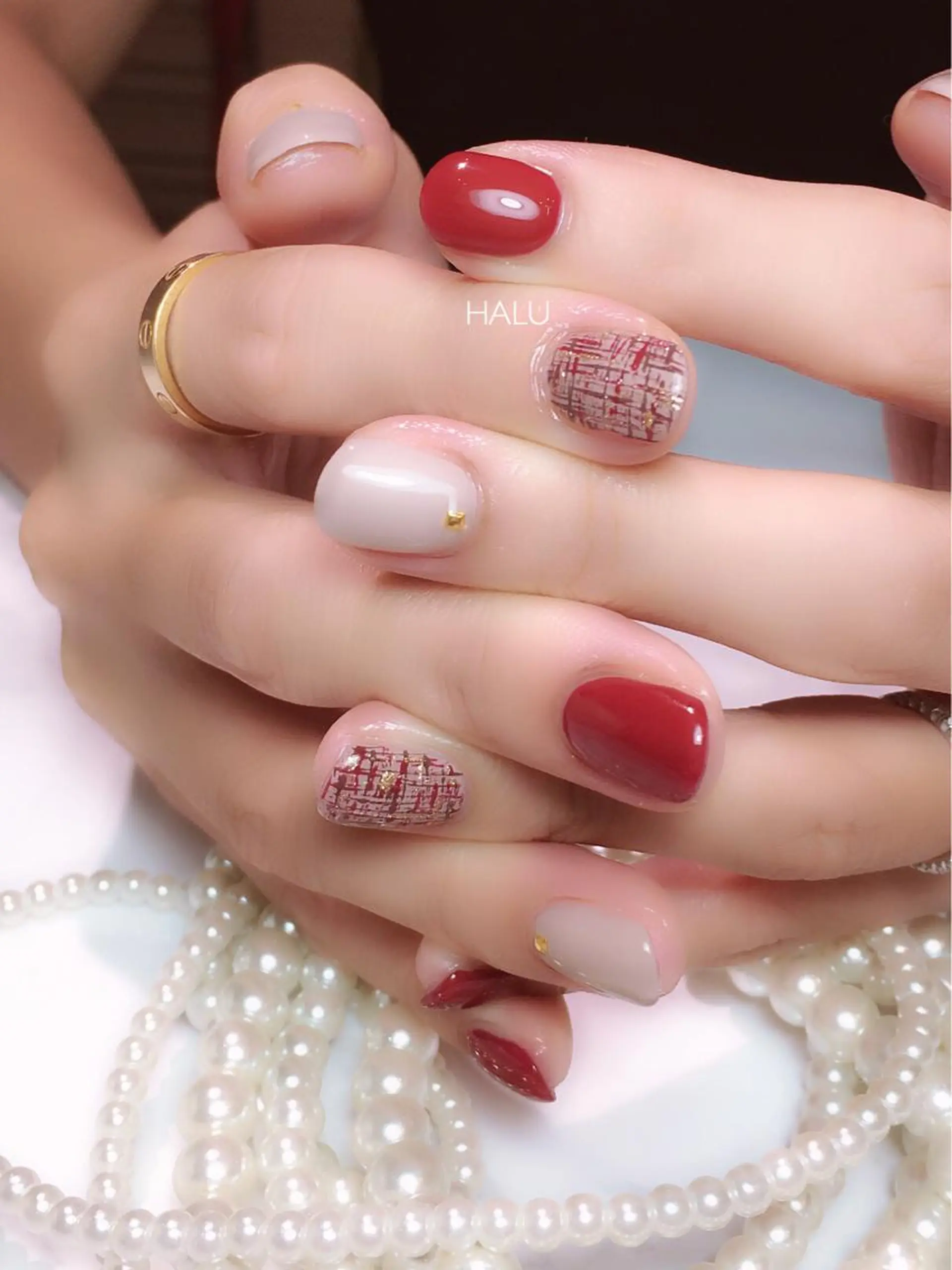 ネイル ボルドー シンプルネイル ストーンネイル ツイードネイル HALU ハルのネイルデザイン