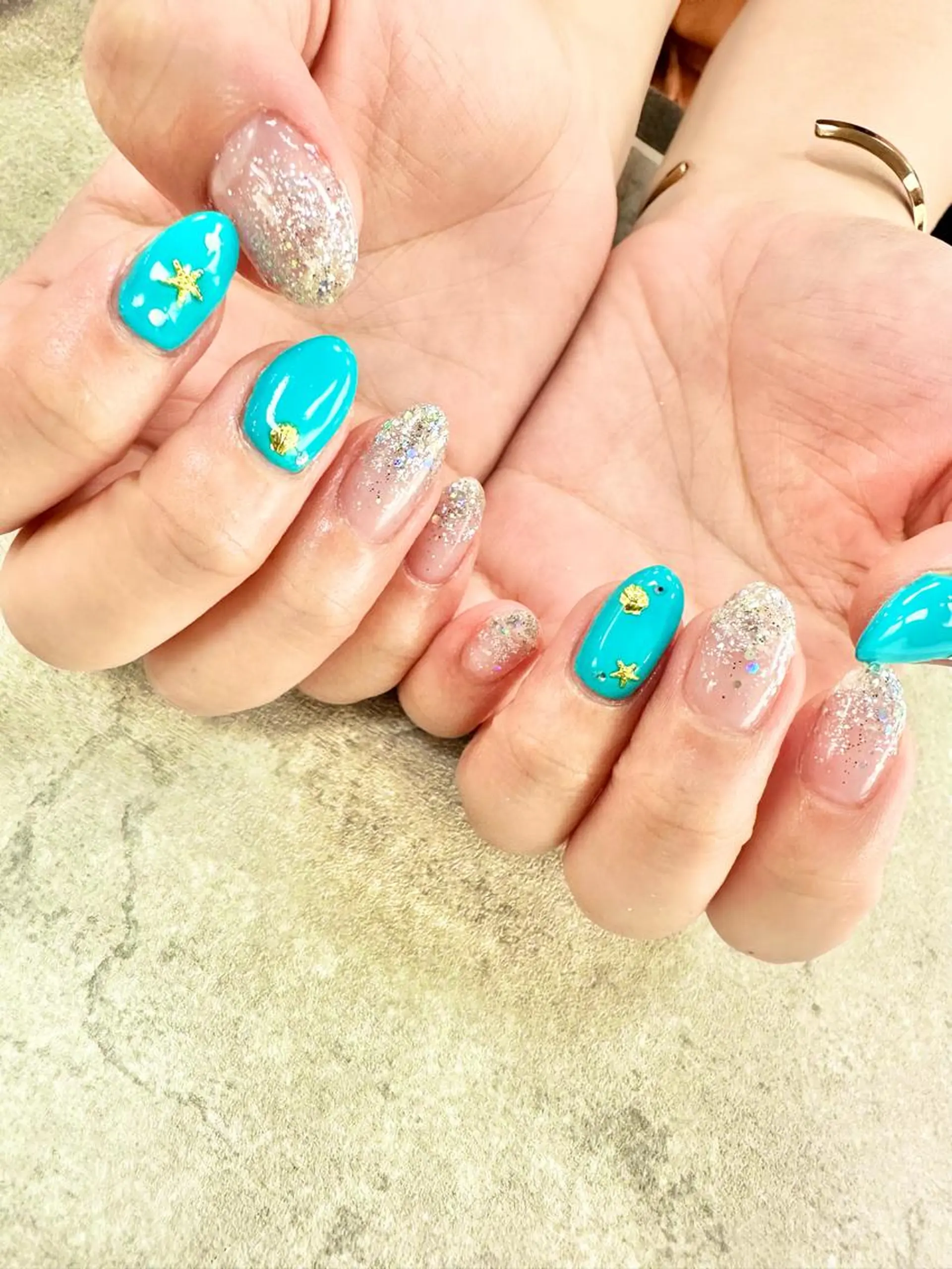 ネイル ブルー フットネイル フレンチネイル ジェルネイル グラデーション ハンドネイル .N YUKIのネイルデザイン