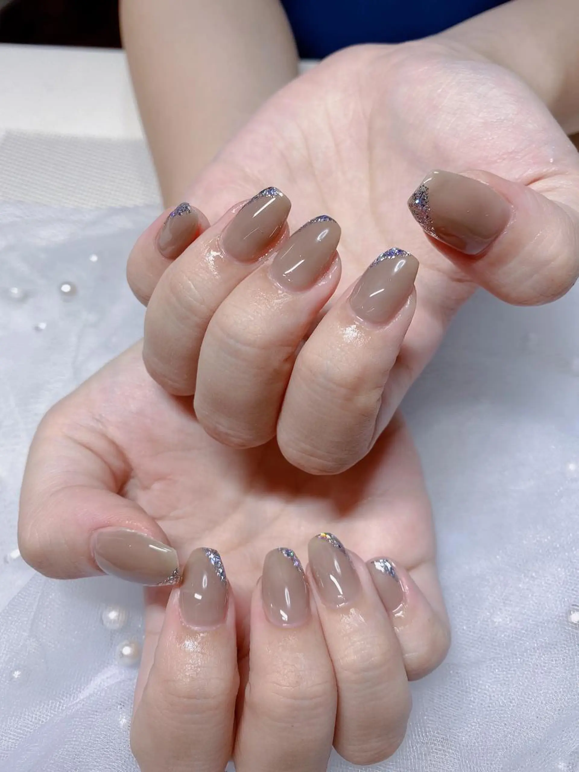 ネイル アートネイル フレンチネイル ガラスフレンチ シンプルネイル Jasmine nailsalon所属・ジャスミン ネイルサロンのネイルデザイン