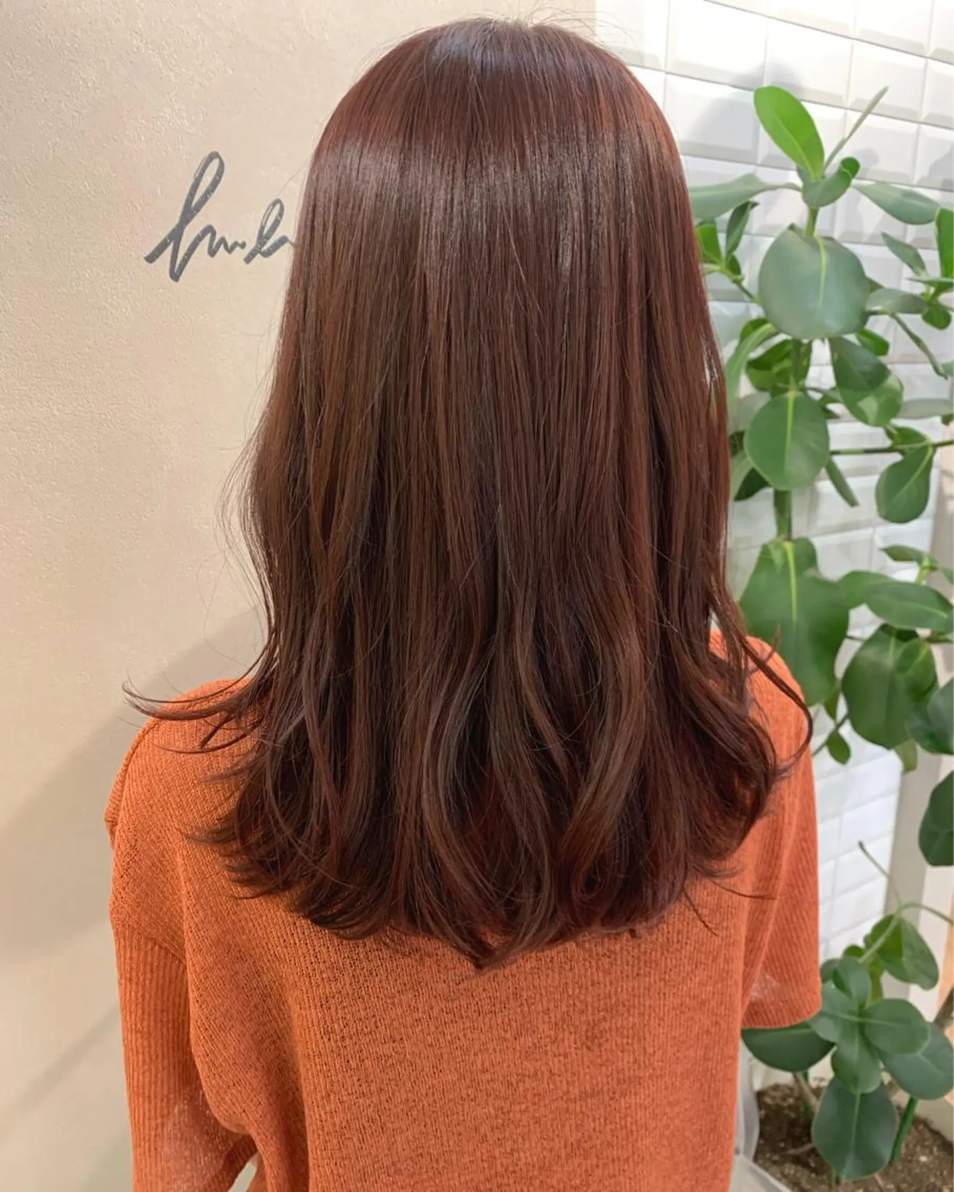 セミロング カラー ブリーチ ブラウンカラー ブリーチなしカラー レッドカラー レッドブラウン カット ヘアカラー トリートメント hub hair レイヤー/透明感のヘアスタイル