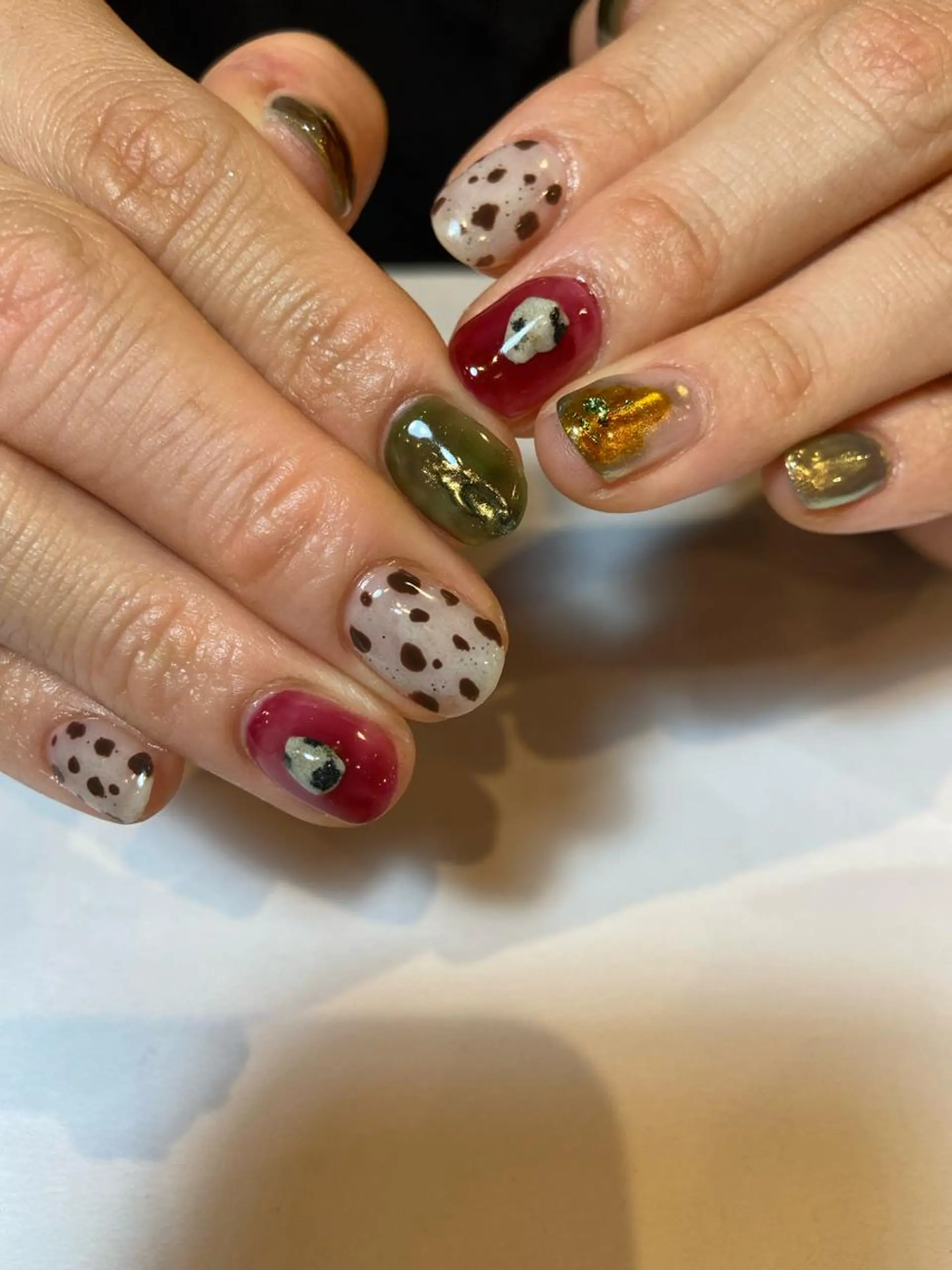 ネイル アニマル柄 アートネイル ミラーネイル ニュアンスネイル . unffのネイルデザイン