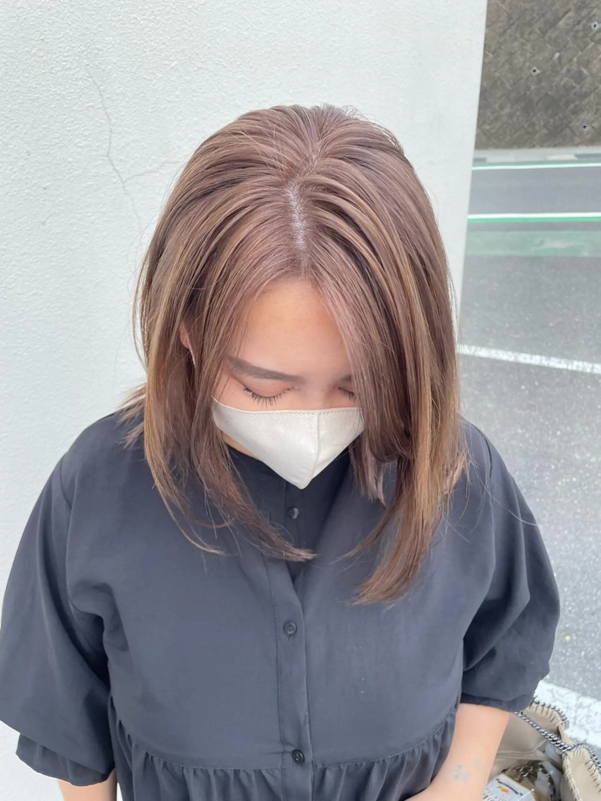 ロング ショートボブ 韓国風カラー ボブ ハイライト 髪質改善 hair terra ce M奈良店のヘアスタイル