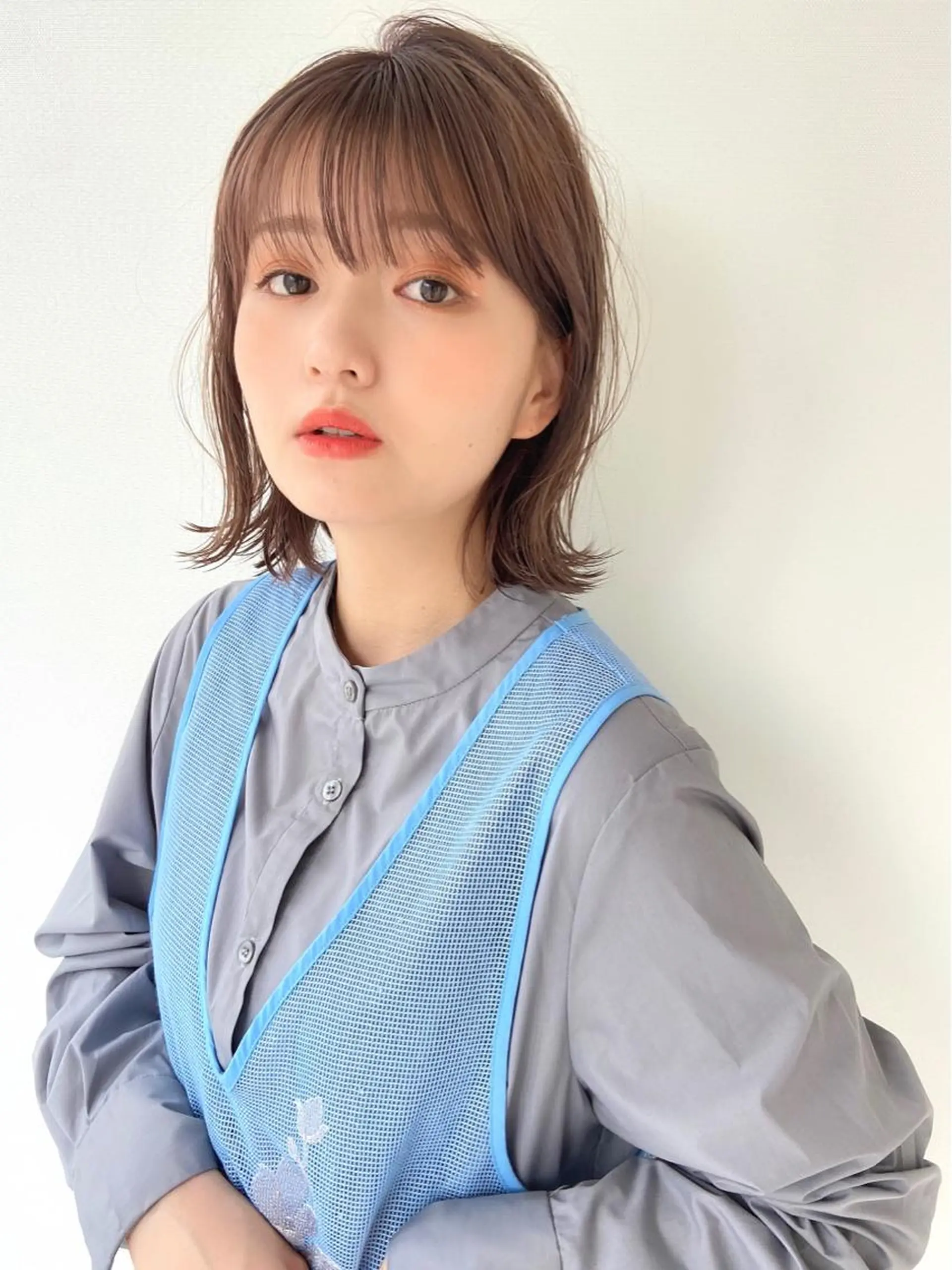 ミディアム カラー ボブ カット ヘアカラー トリートメント 顔周りレイヤー/ メンズ/橋川光太郎のヘアスタイル