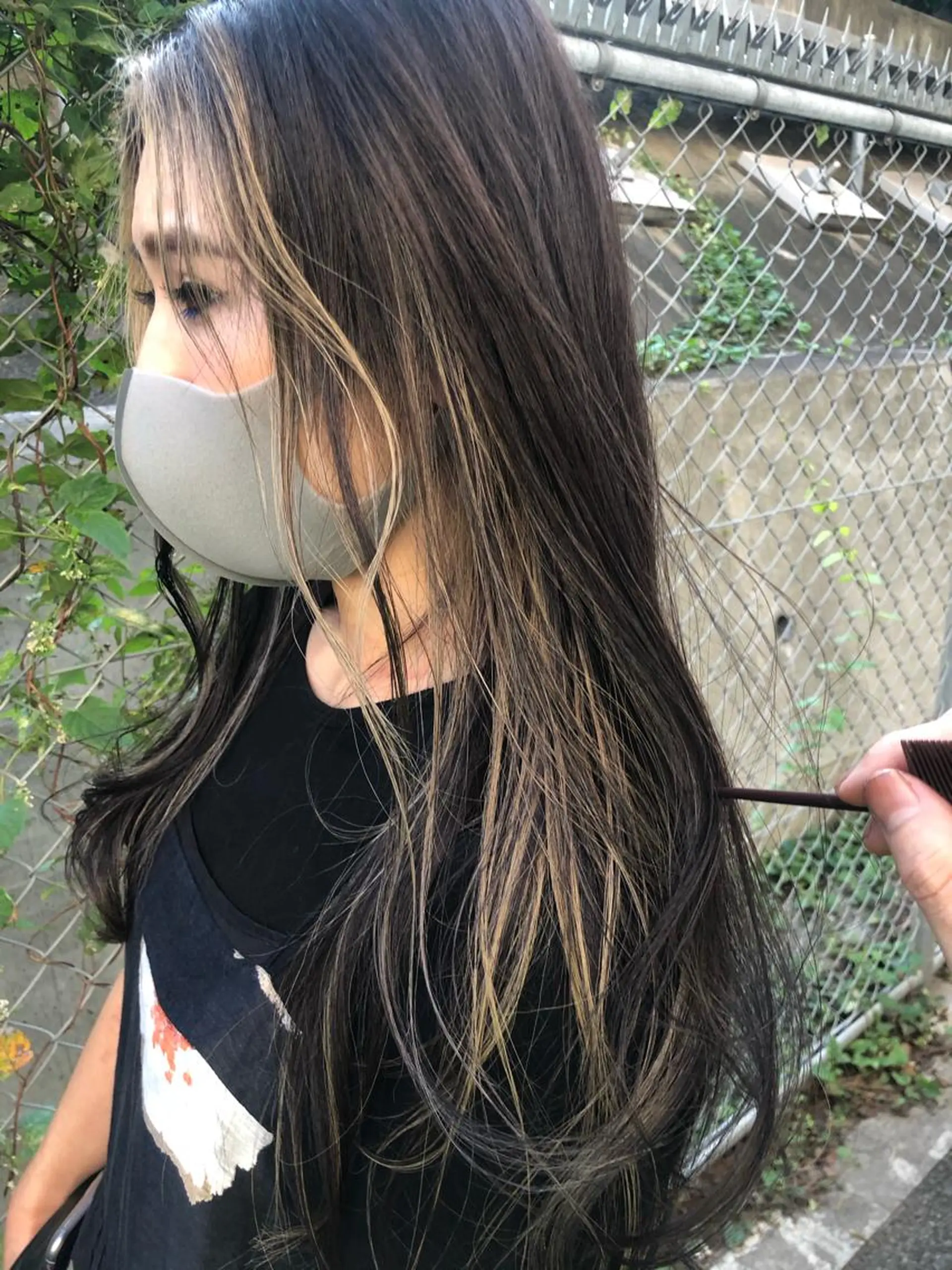 ロング ミストバング ハイライト 圧倒的美髪ストレート ツダケイタロウのヘアスタイル