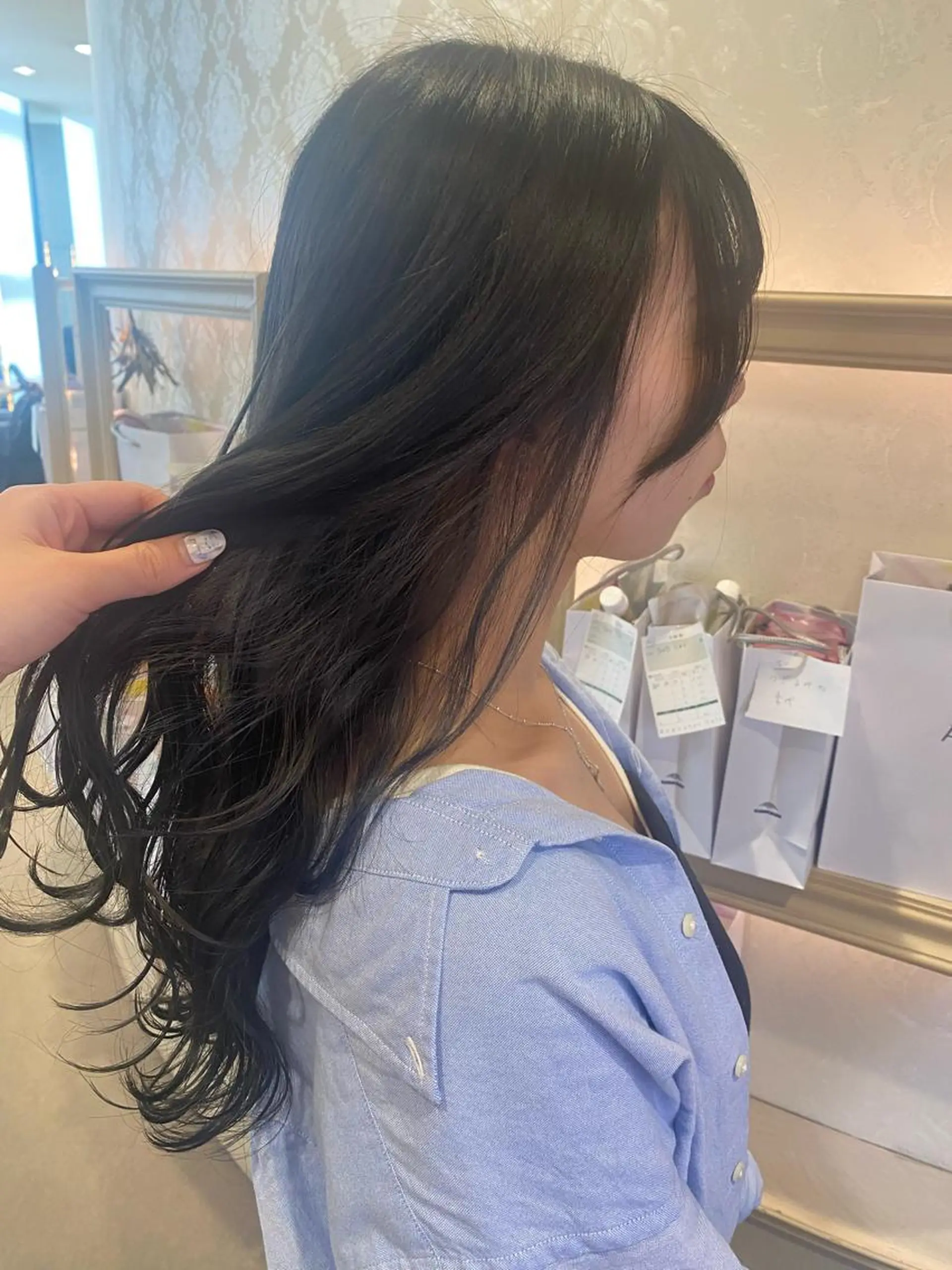 ロング カラー 黒髪 ブルーカラー ブルーブラック 艶カラー🌸アレンジ 🌹Sally🕊️のヘアスタイル