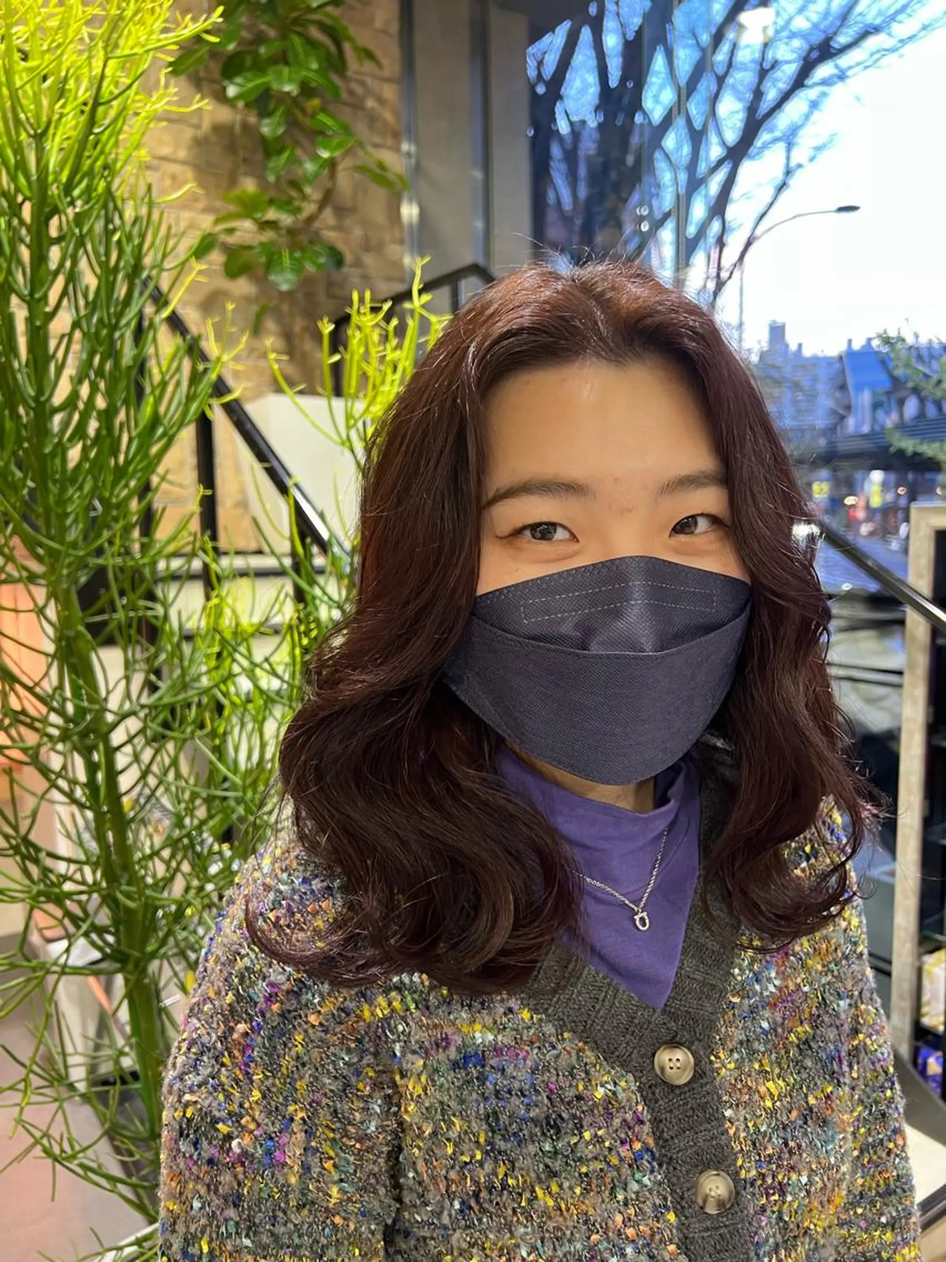 ミディアム カラー ヘアアレンジ ボルドーカラー チャンモリパーマ/韓 国/Minami🦋のヘアスタイル