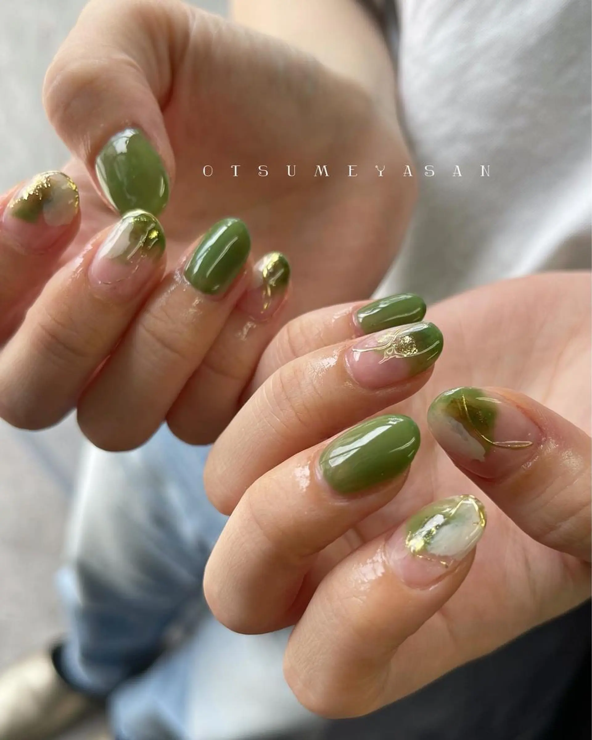 ネイル ブルー ゴールド グリーン 韓国ネイル マグネットネイル otsumeyasan所属・わたなべ ちかのネイルデザイン