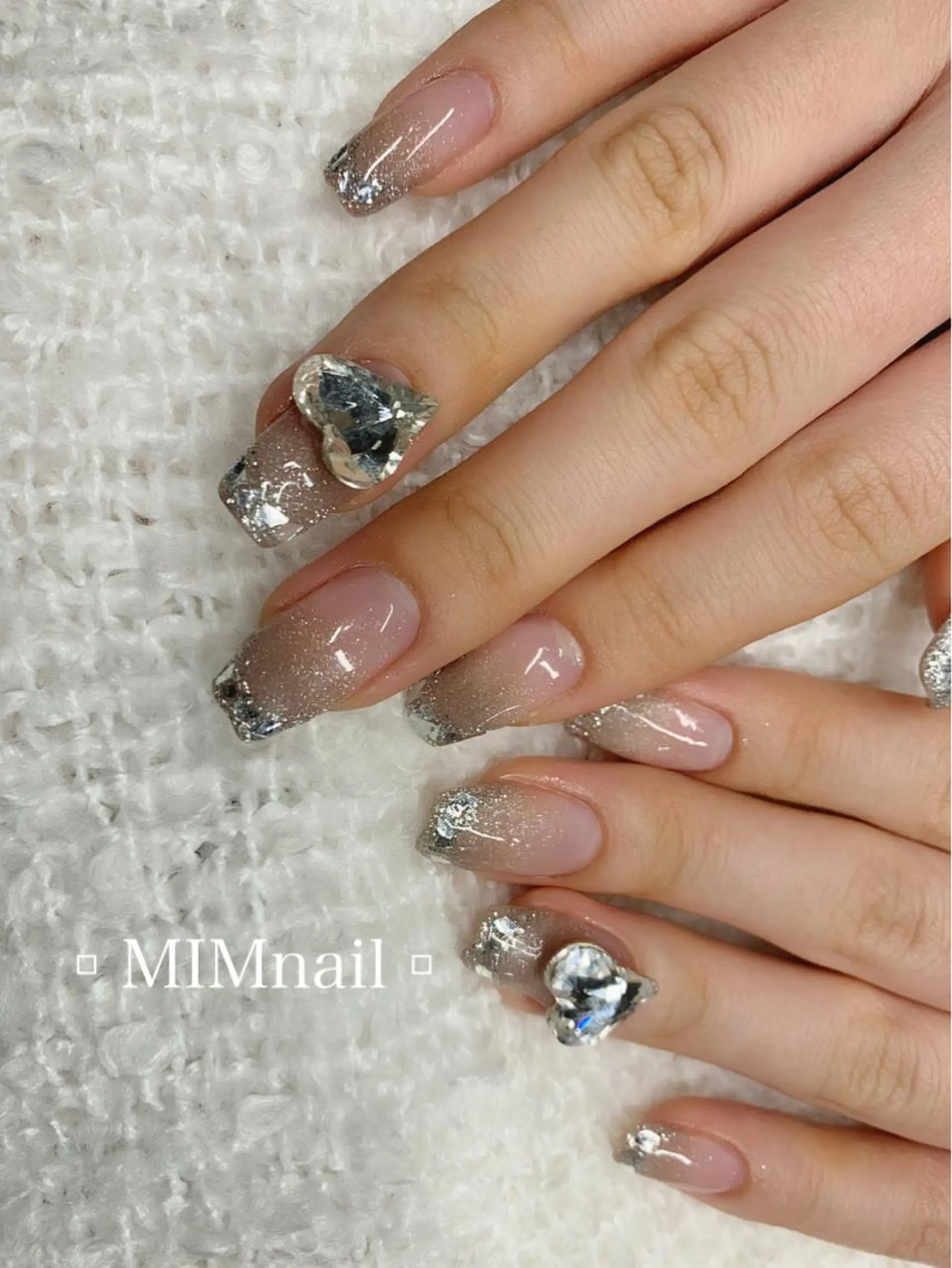 ネイル 長さ出し フレンチネイル ガラスフレンチ ハート *･*MIMnail 1号店･*:･*のネイルデザイン