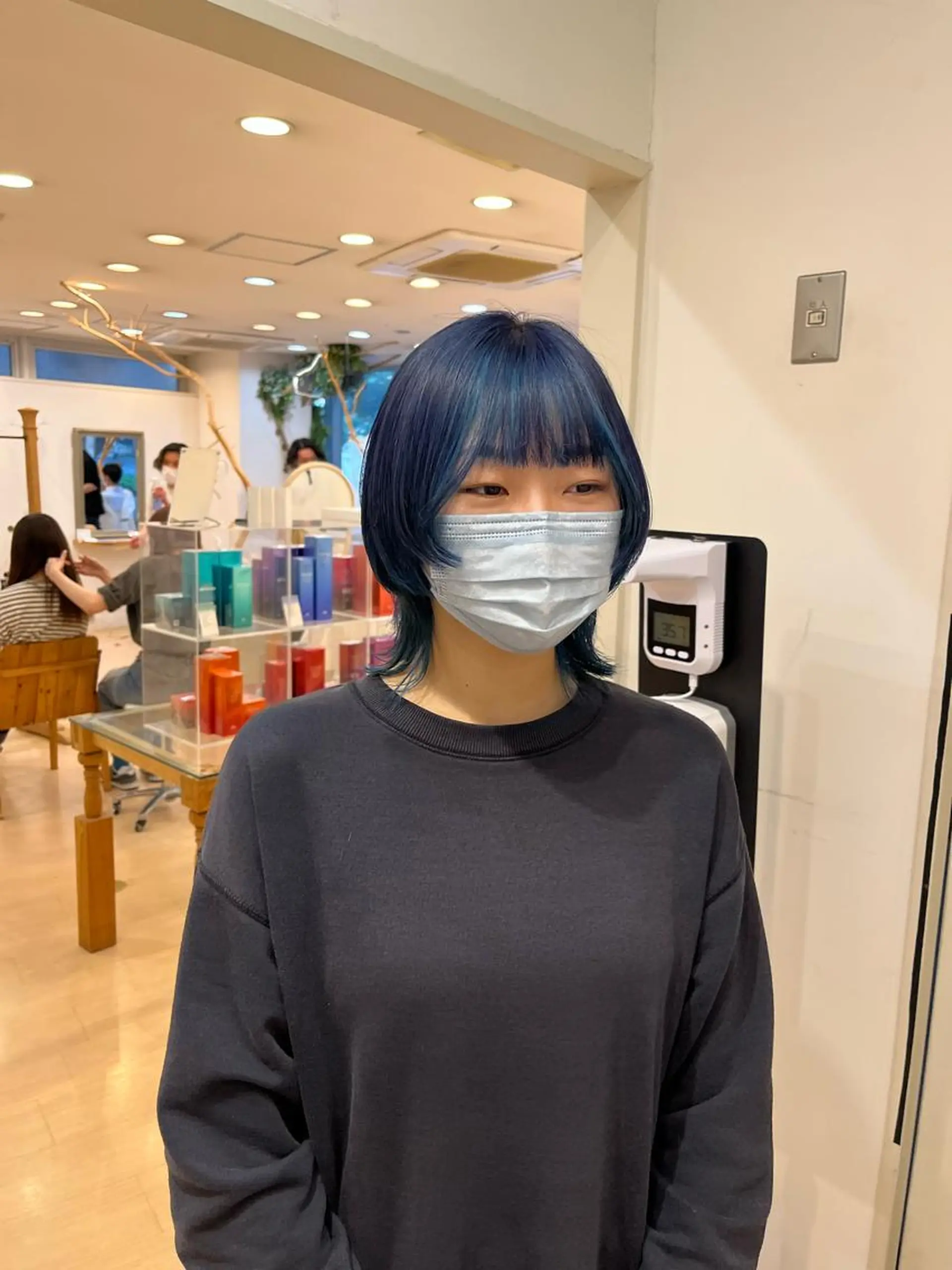 ミディアム カラー デザインカラー インナーカラー ネイビーカラー ウルフカット 💠つたふうか/ 韓国/メンズヘア💠のヘアスタイル