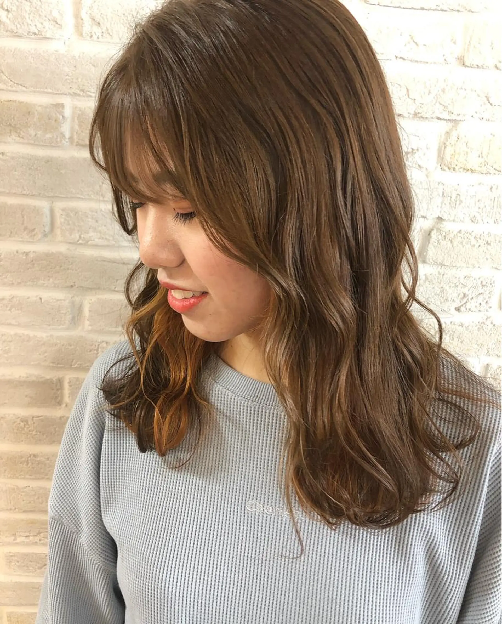 セミロング カラー アディクシーカラー アッシュ ベージュカラー ブリーチ オレンジ hair salon Ranun髪質改善のヘアスタイル