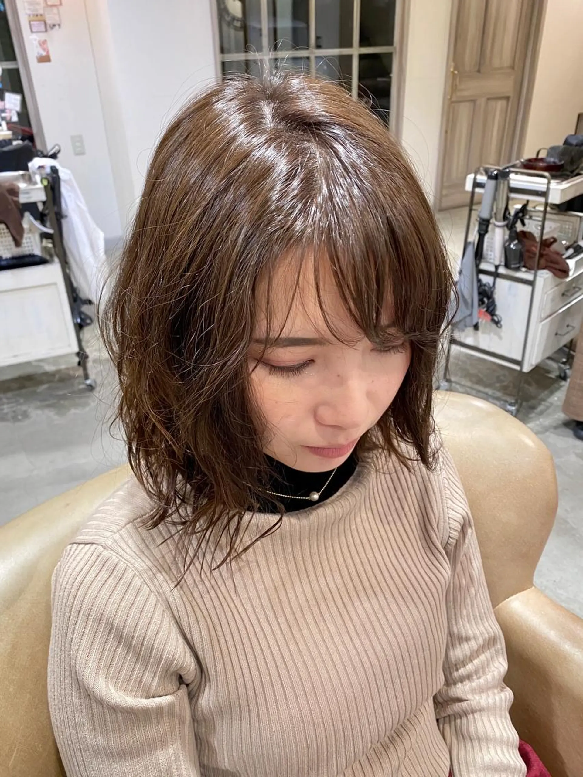 ミディアム カラー パーマ ミディアムパーマ 透明感カラー グレージュ イルミナカラー ボブ 美髪・髪質改善 有田怜平のヘアスタイル