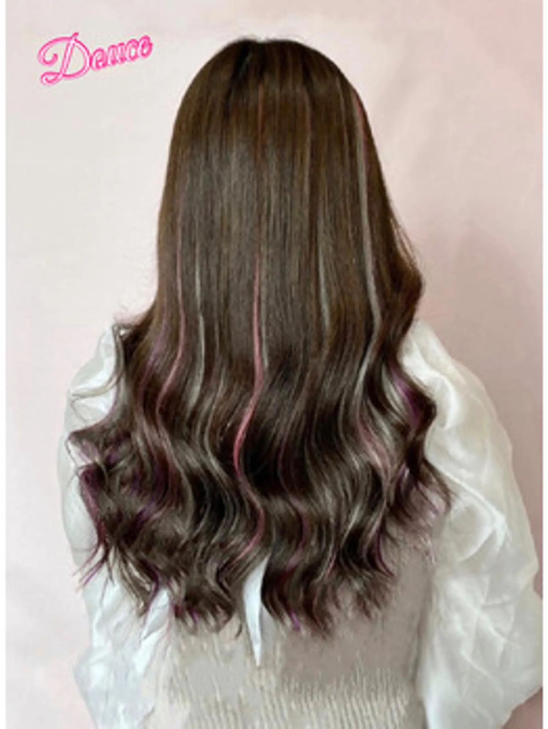 ロング ヘアアレンジ カラー アディクシーカラー バレイヤージュ ブリーチ イルミナカラー パープルカラー チビ編み込みエクステ シールEXどぅ〜すのヘアスタイル