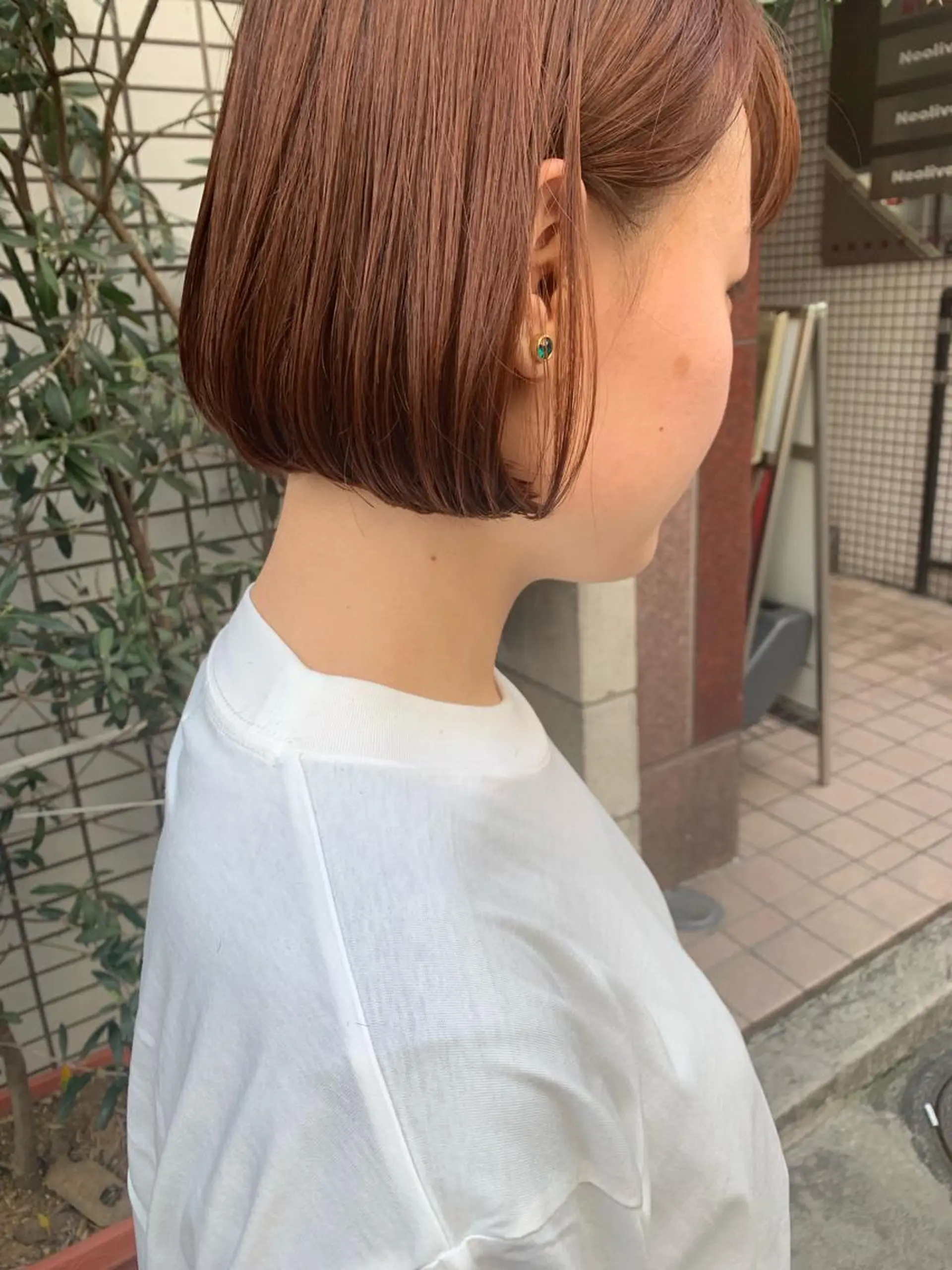 ミディアム カラー ヘアアレンジ オレンジ ボブ 🫧透明感カラー/ ボブ/小笠原汐海🪽のヘアスタイル