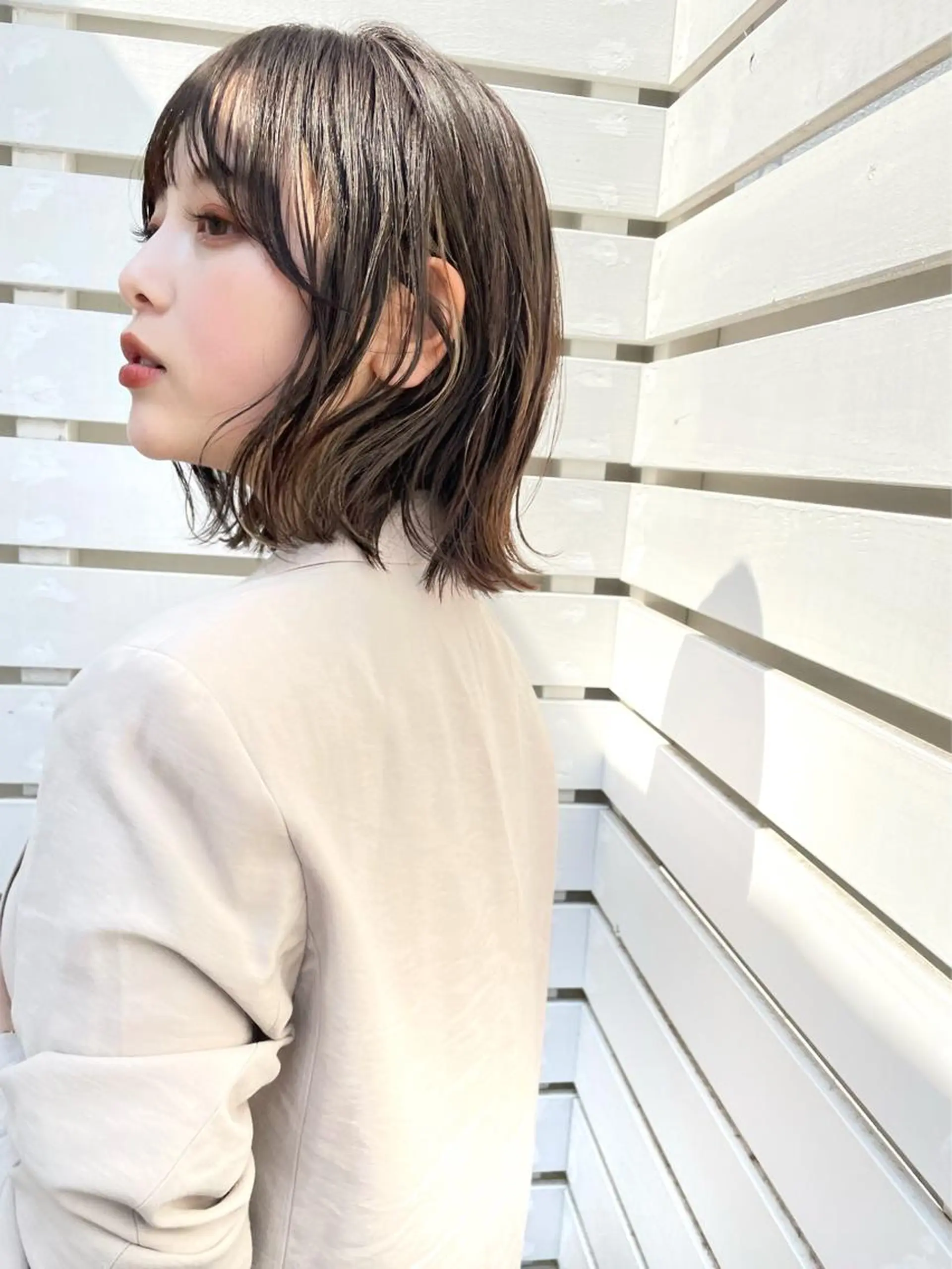 ミディアム カラー カット ヘアカラー 結べるレイヤーボブ くびれLady表参道のヘアスタイル