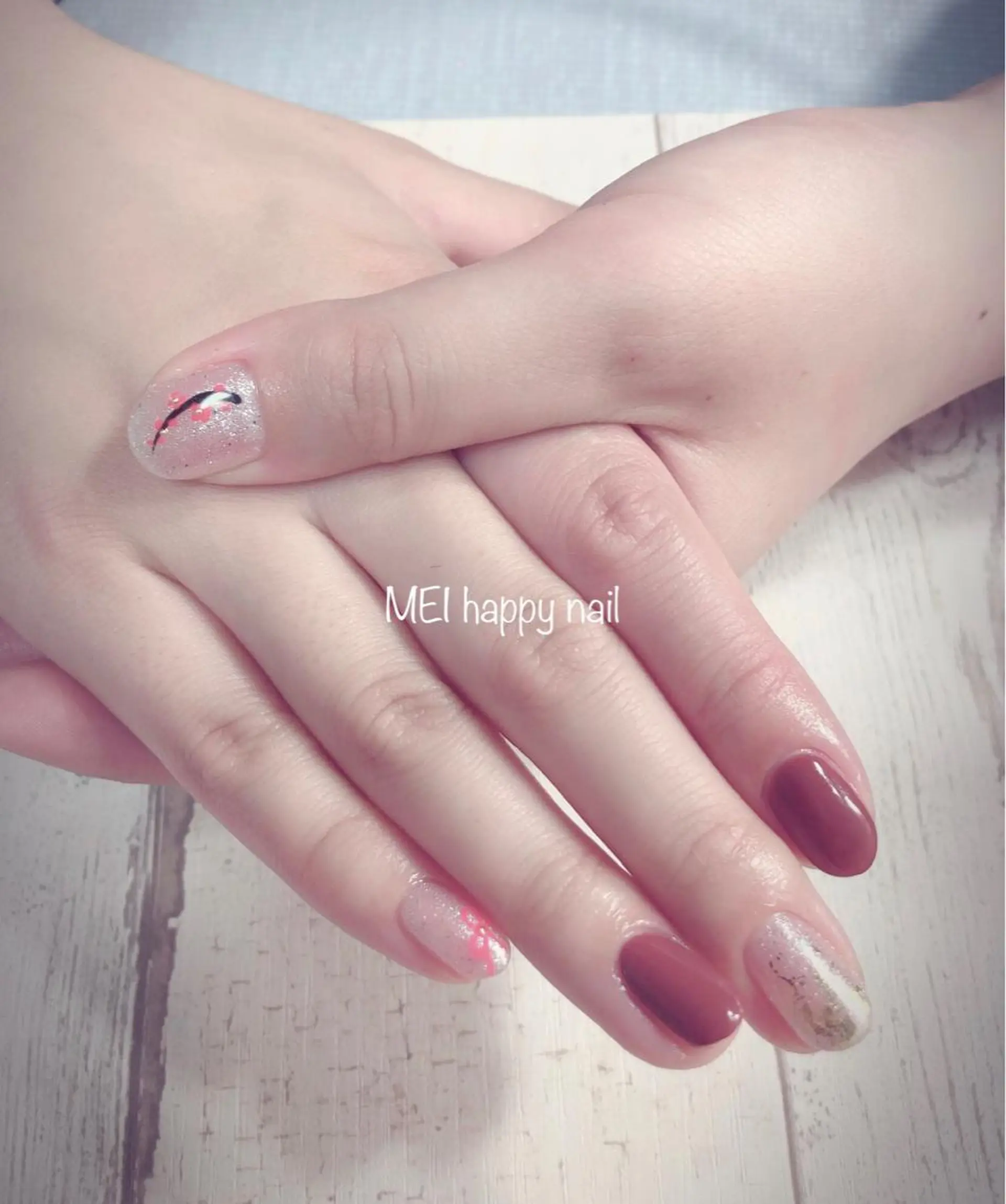 ネイル 成人式 赤色 リボン 北浦和 自爪育成ケアのネイルデザイン