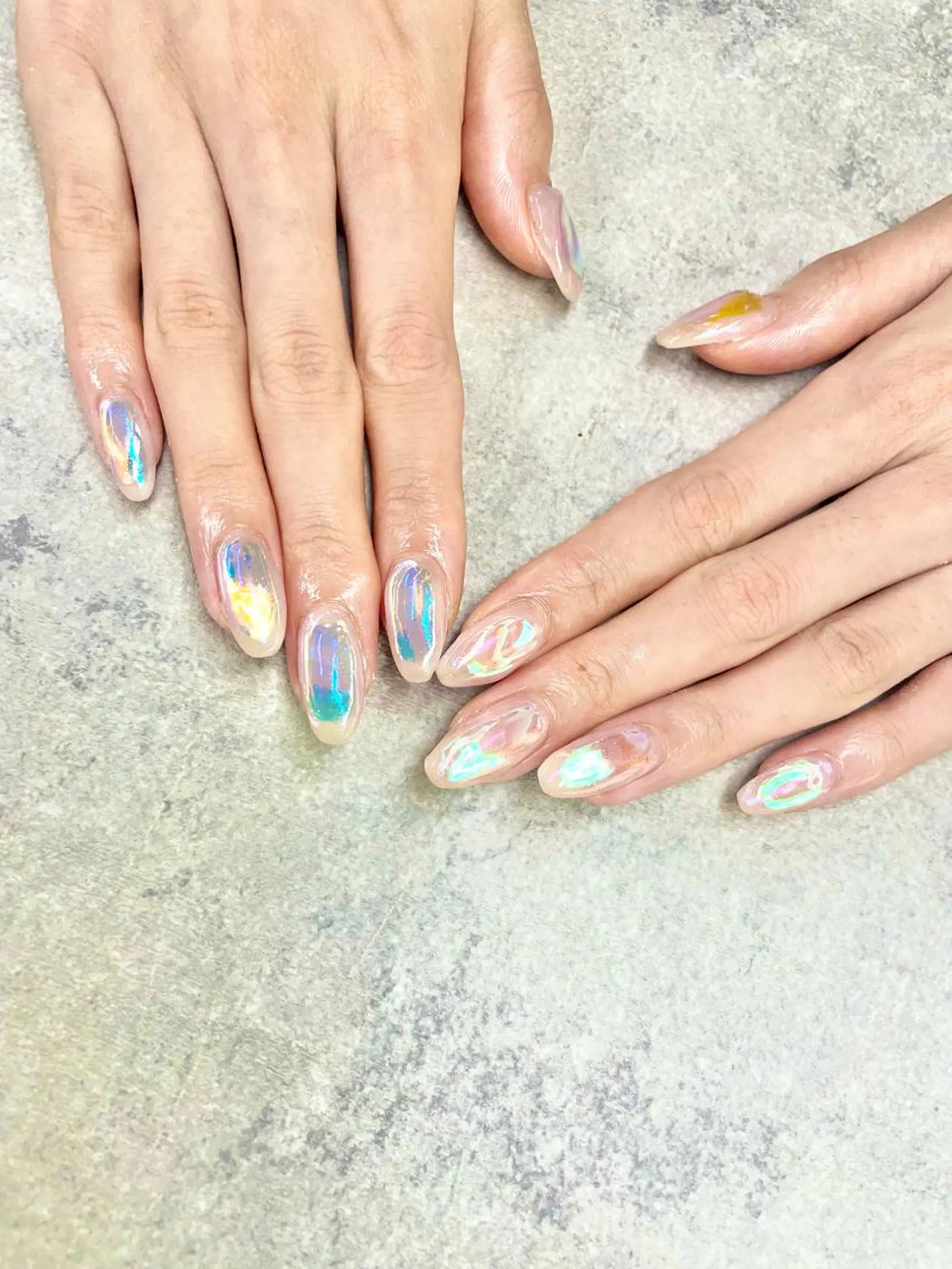 ネイル アートネイル オーロラネイル ブルー フレンチネイル ジェルネイル ハンドネイル ハンドケア FASTNAIL PLUS 新宿店のネイルデザイン