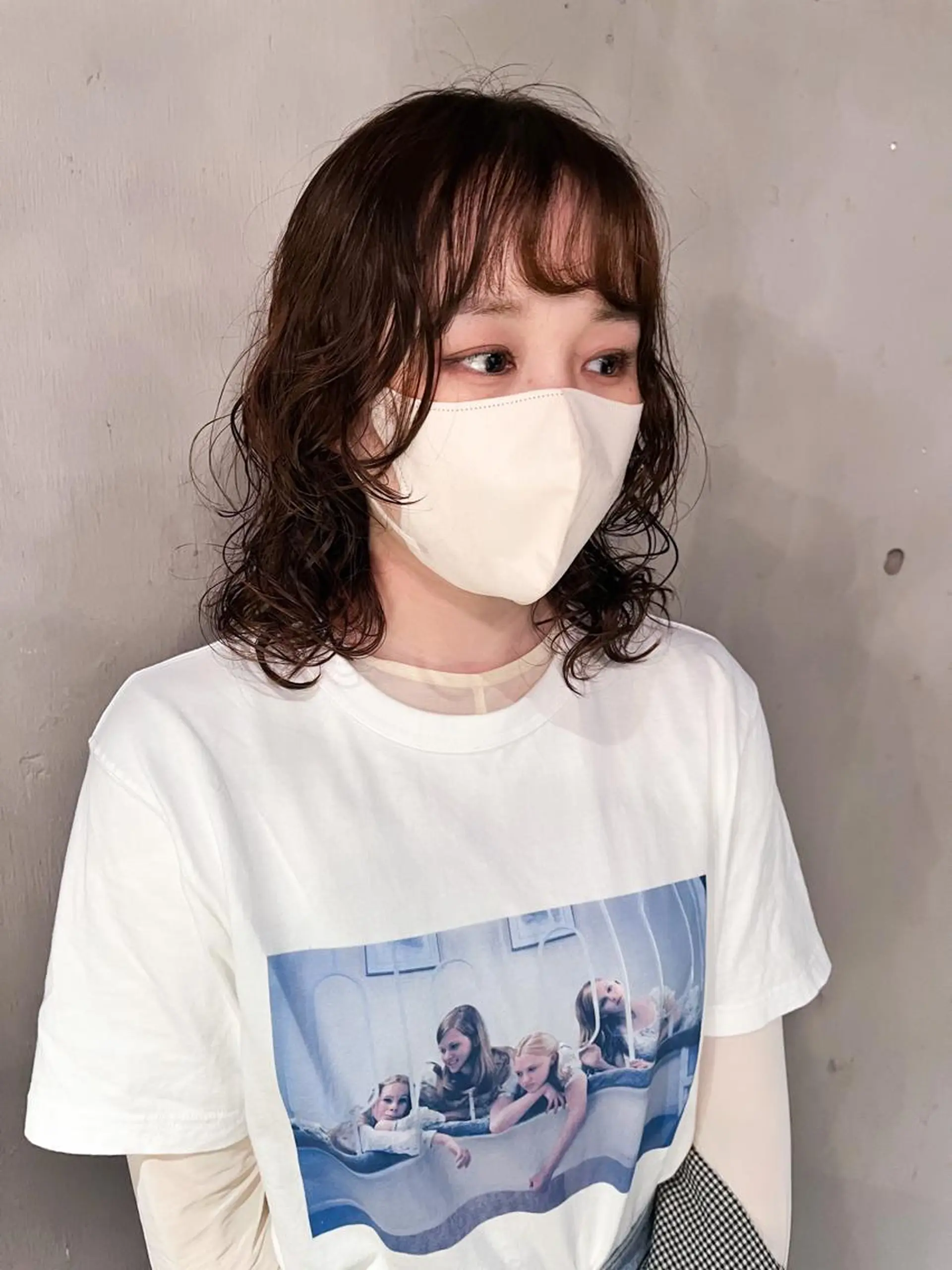 ミディアム パーマ ミディアムパーマ 顔まわりレイヤー レイヤーカット 原宿パーマ kazuのヘアスタイル