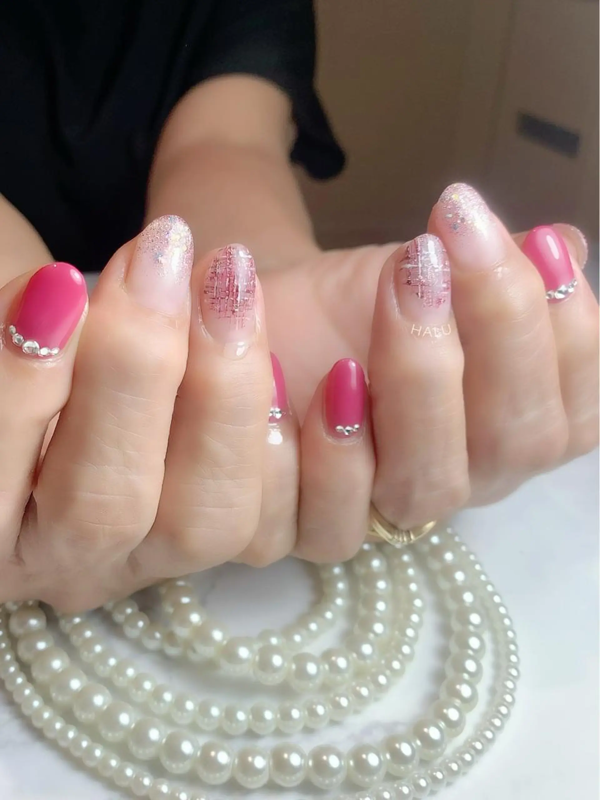 ネイル ピンク ツイードネイル HALU ハルのネイルデザイン