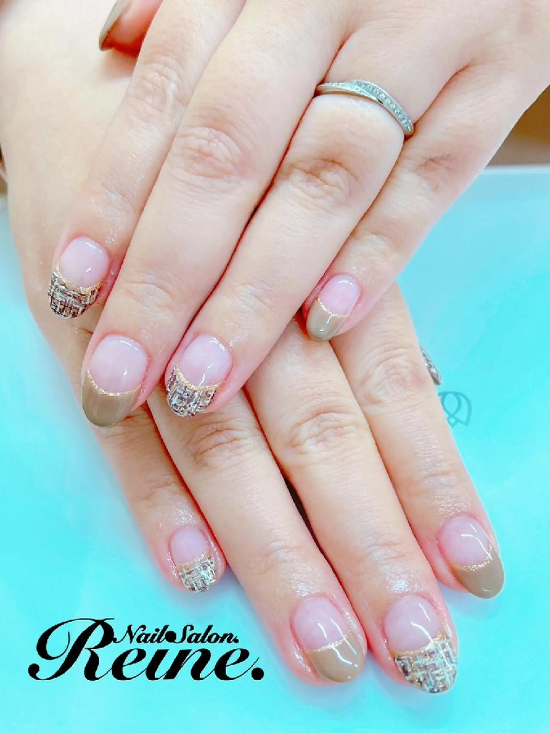 ネイル フレンチネイル ツイードネイル Nailsalon Reine所属・玉栄 伶奈のネイルデザイン