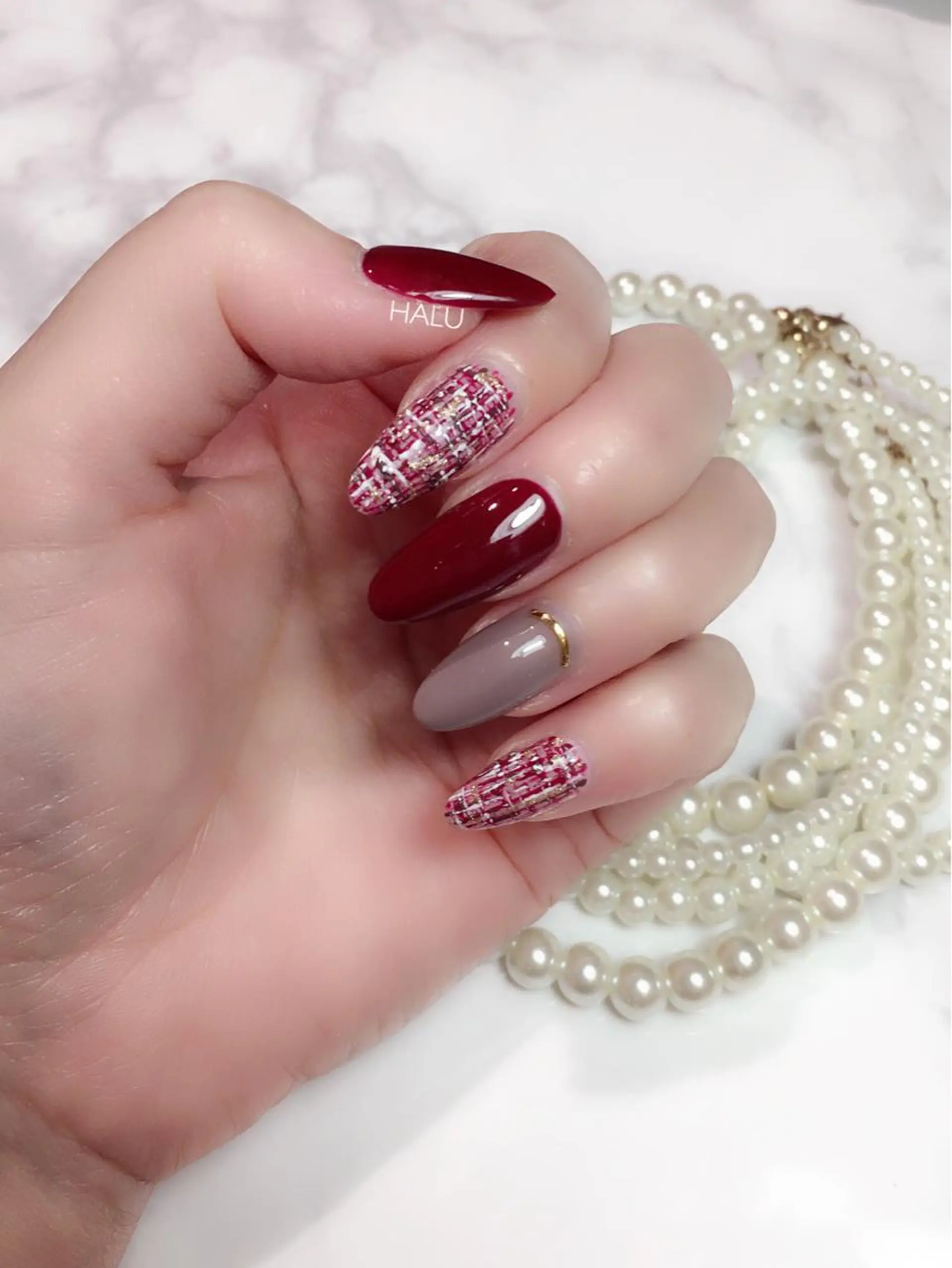 ネイル ボルドー ツイードネイル HALU ハルのネイルデザイン