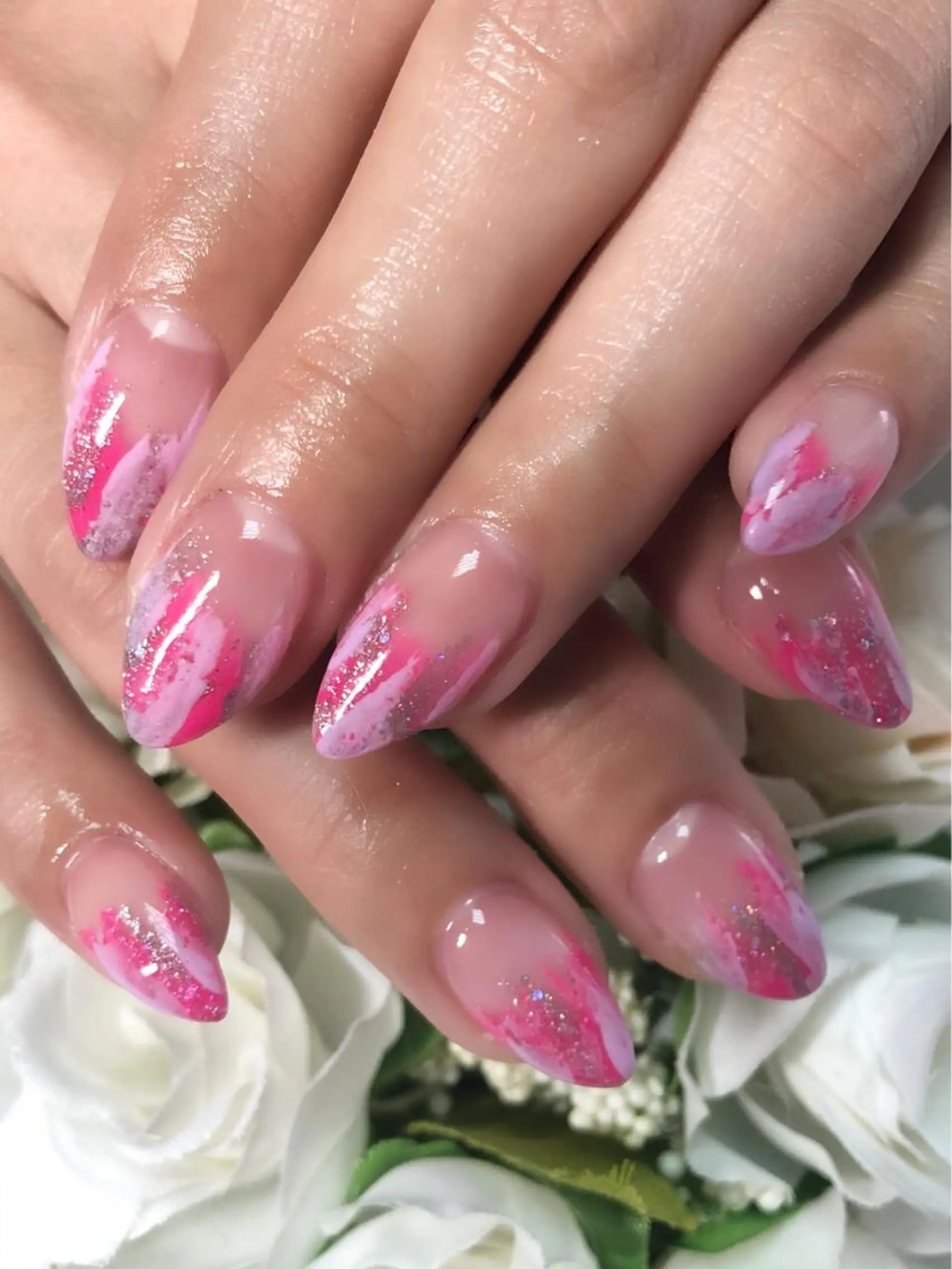 セミロング カラー ネイル ピンクカラー パープルカラー ピンク パープル シンプルネイル ハンドネイル CITRAtotal beautyのネイルデザイン