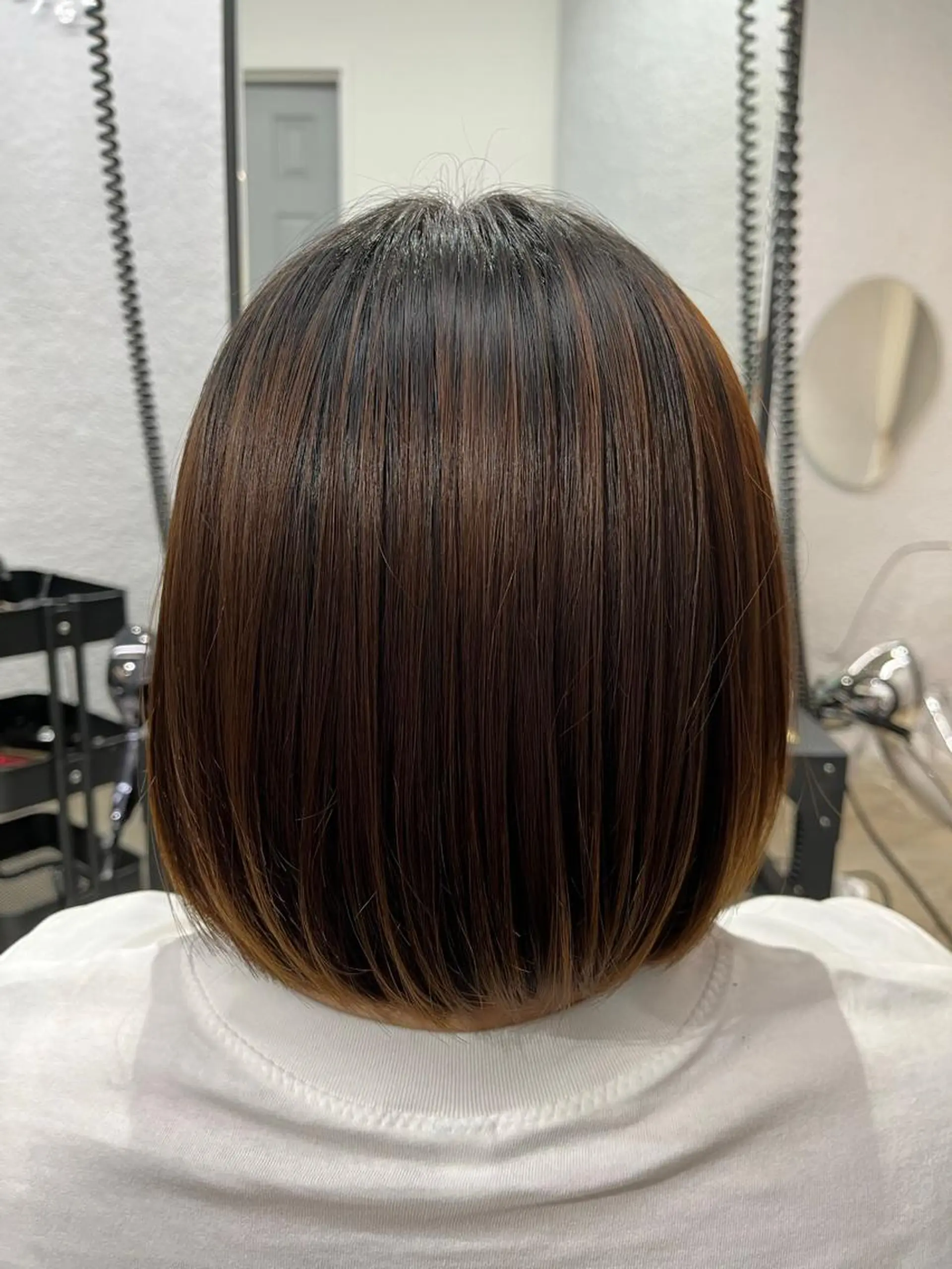 ミディアム カット 縮毛矯正 トリートメント おかにわ みりのヘアスタイル