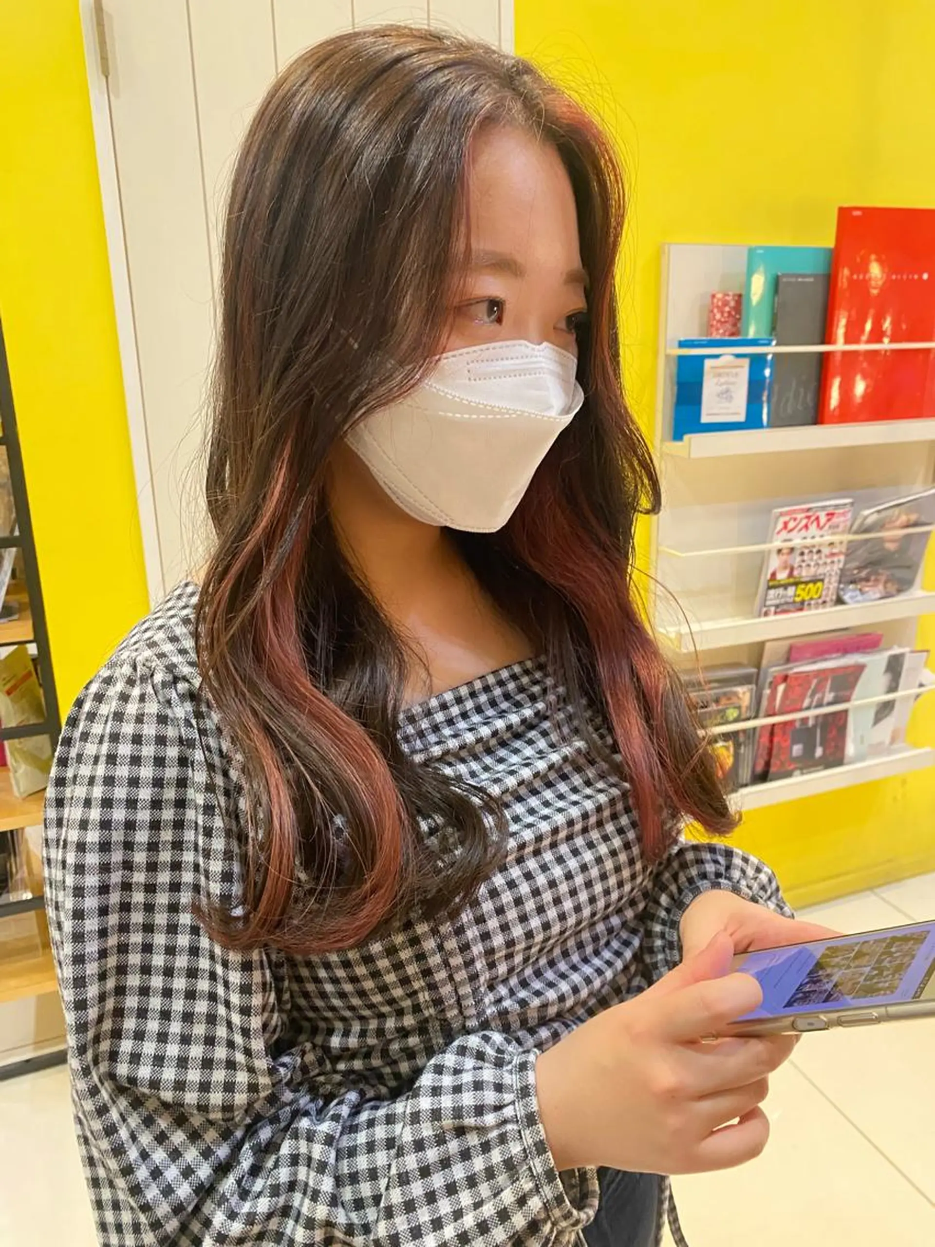 ロング カラー ミストバング  フェイスフレーミング riho/ブリーチ/ デザインカラー/辻堂のヘアスタイル