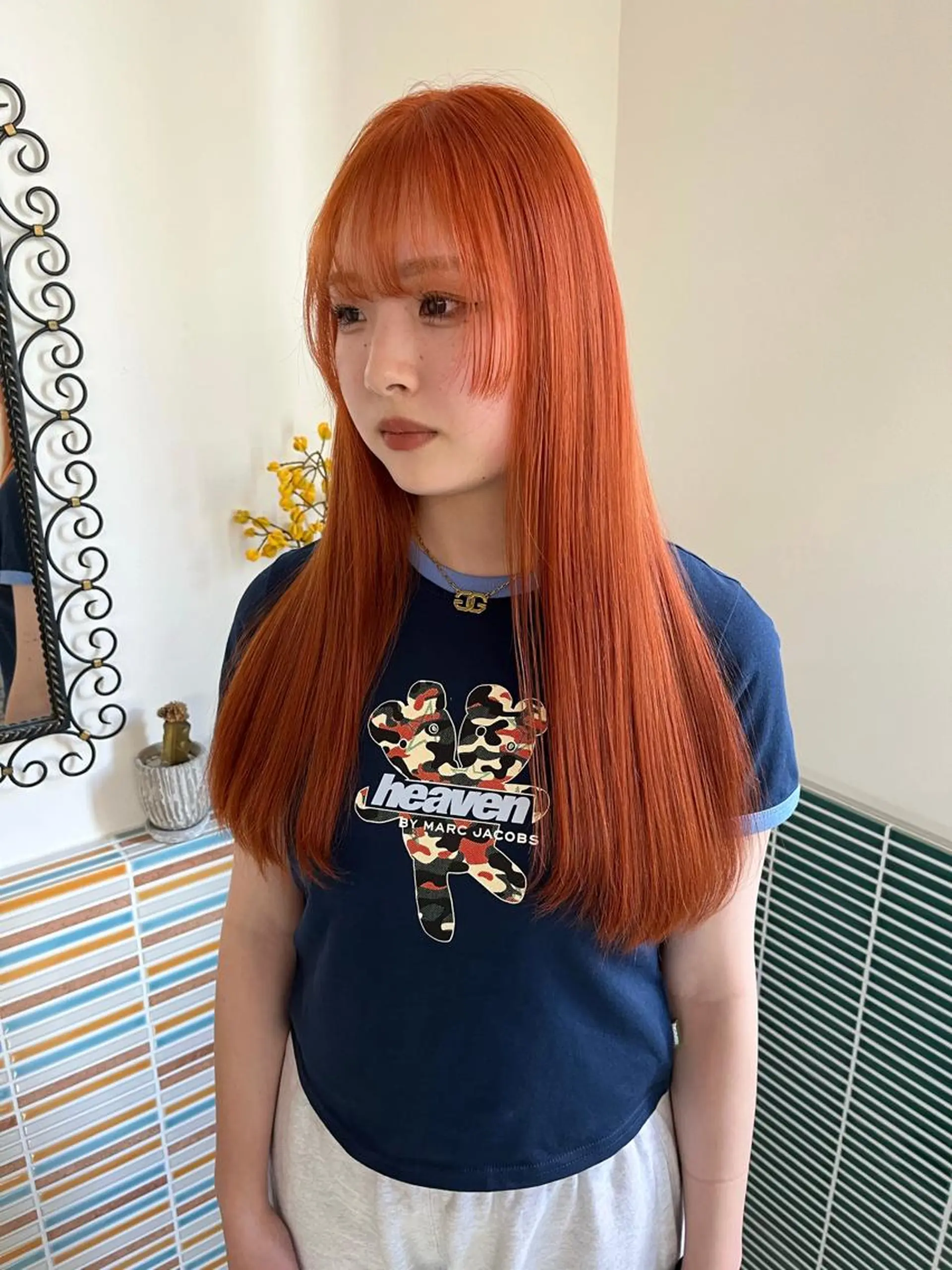 ロング カラー ブリーチ オレンジ ヘアカラー トリートメント 🩷ハイトーン透明感 レイヤー🩷ユリカのヘアスタイル