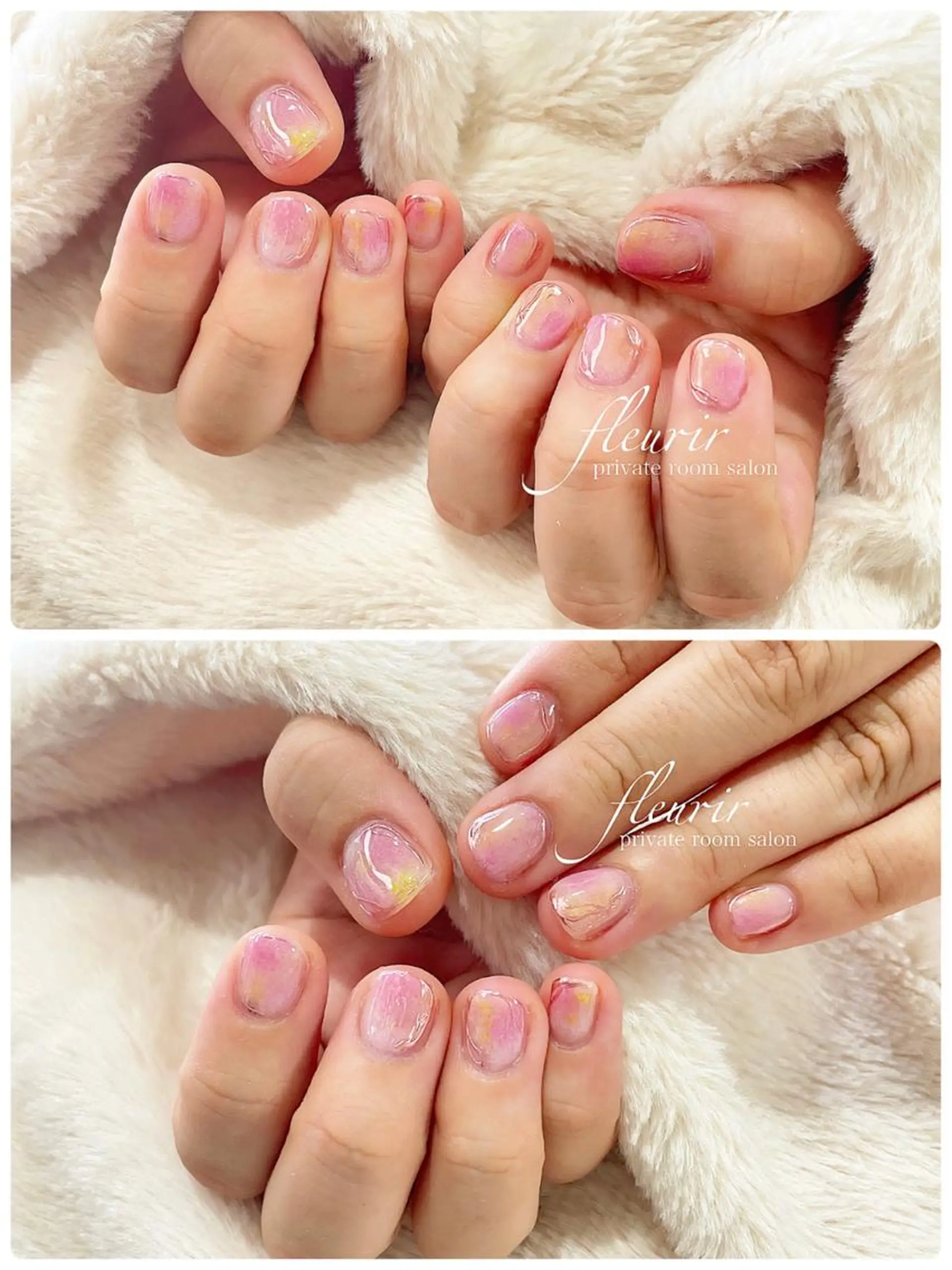 ネイル アートネイル ミラーネイル ピンク フルリール 【プライベートサロンのネイルデザイン