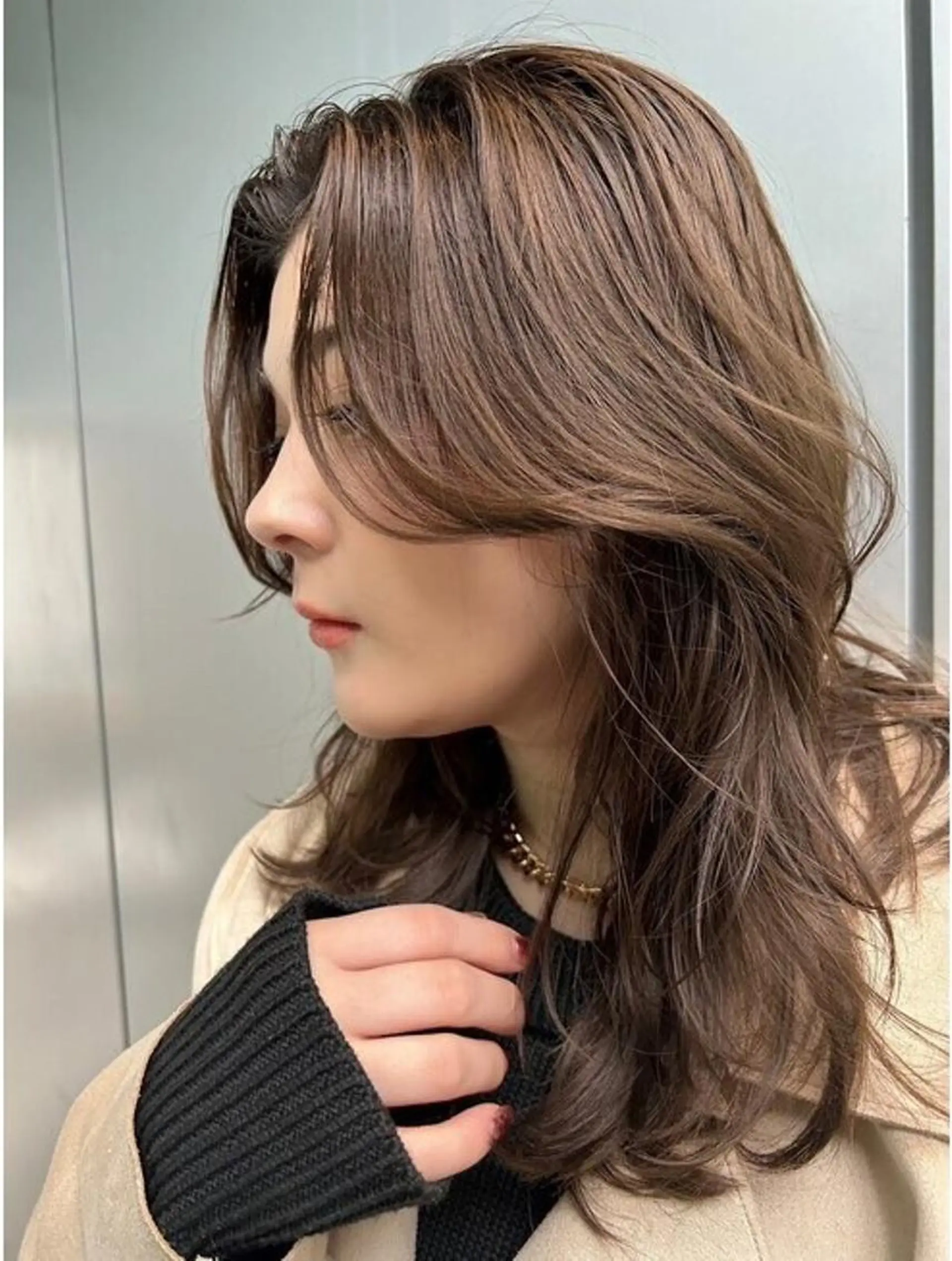 ミディアム ミディアムパーマ 顔まわりレイヤー 髪質改善 韓国風ヘア レイヤーカット カット 髪質改善🇰🇷レイ ヤーカット/艶透明髪のヘアスタイル