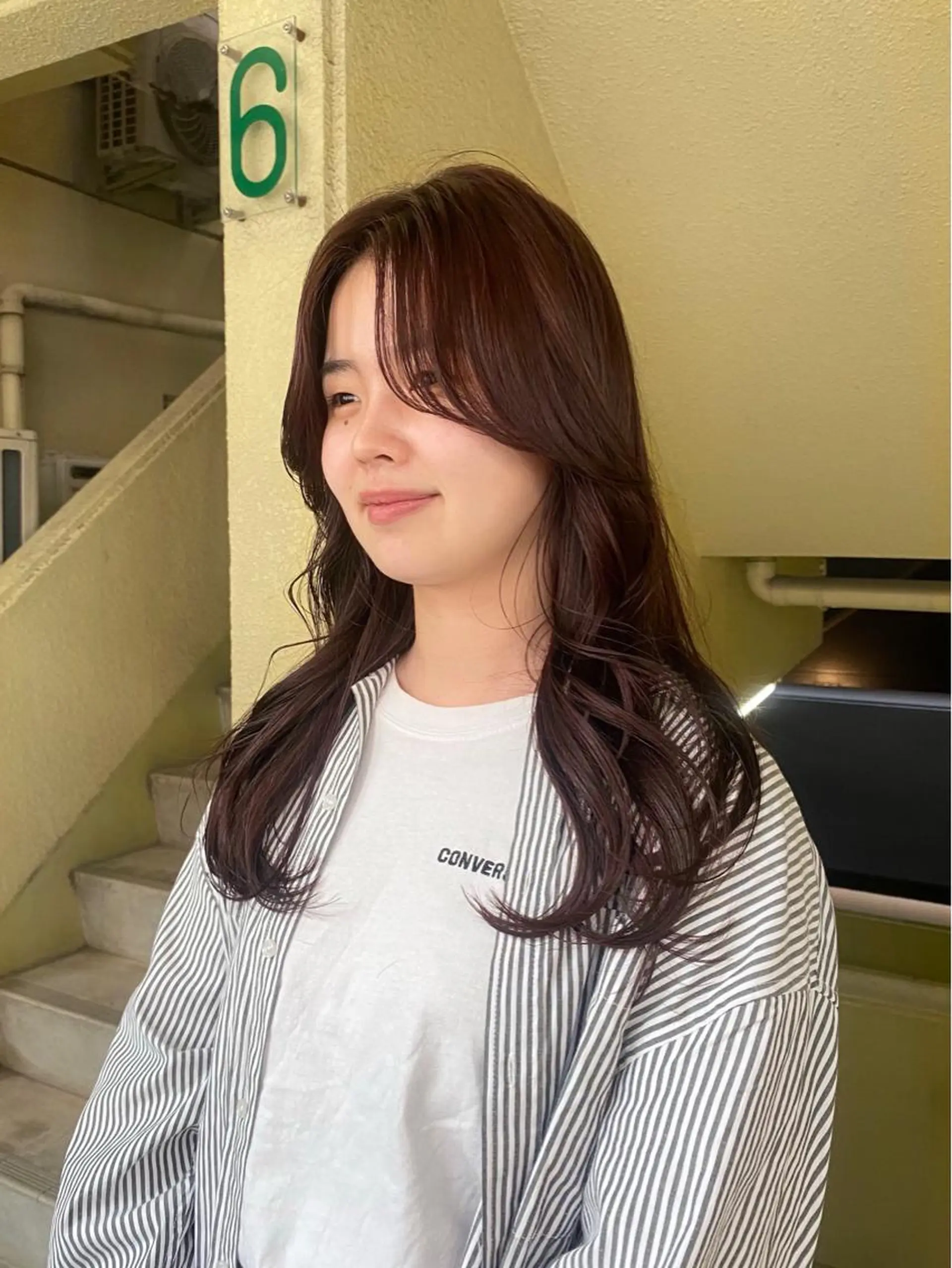 ロング カラー ブリーチ ブリーチなしカラー ピンクカラー レイヤーカット/栄/ 顔周り/キトウモエノのヘアスタイル