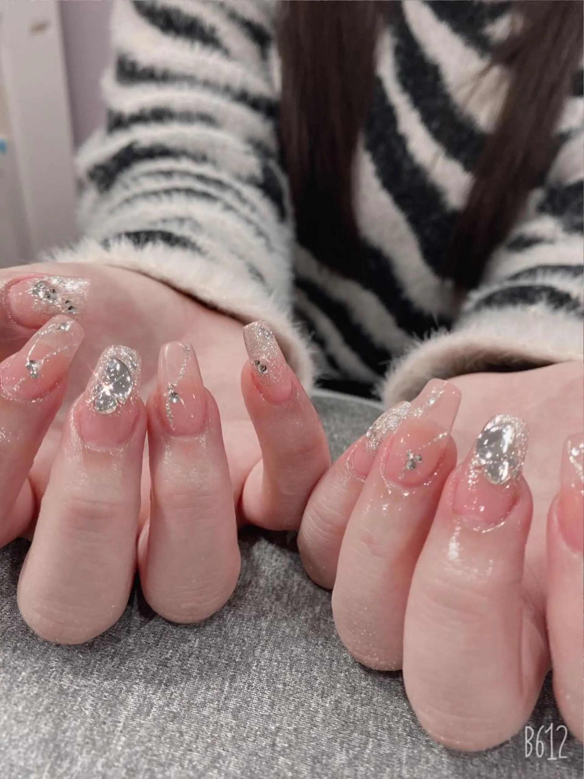 ネイル クリアネイル 長さ出し ラメ(グリッター) ピンク シルバー wooone所属・鶴橋wooone nail.rieのネイルデザイン