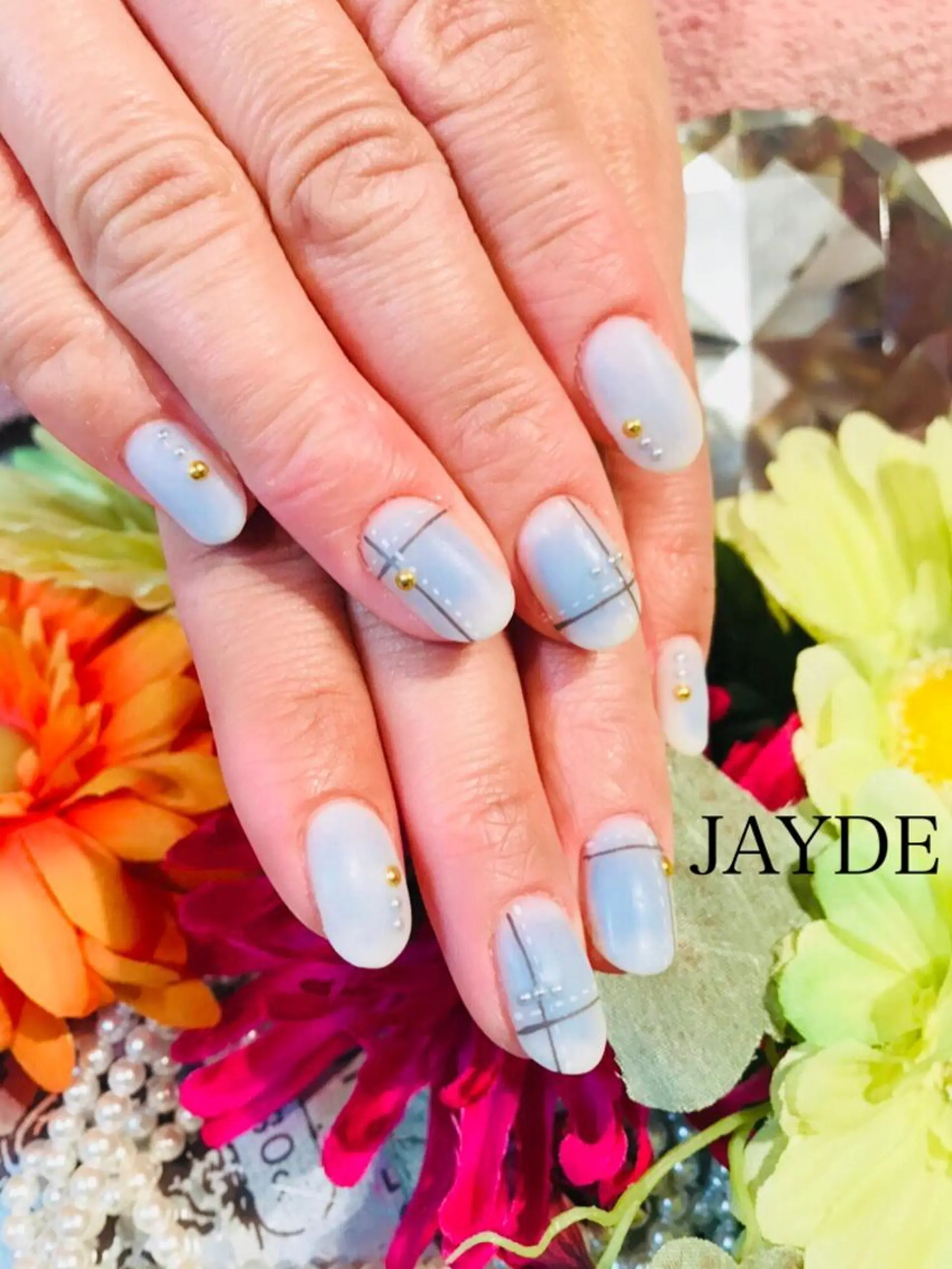 ネイル ブルー チークネイル JAYDE ジェイドのマツエク・マツパデザイン
