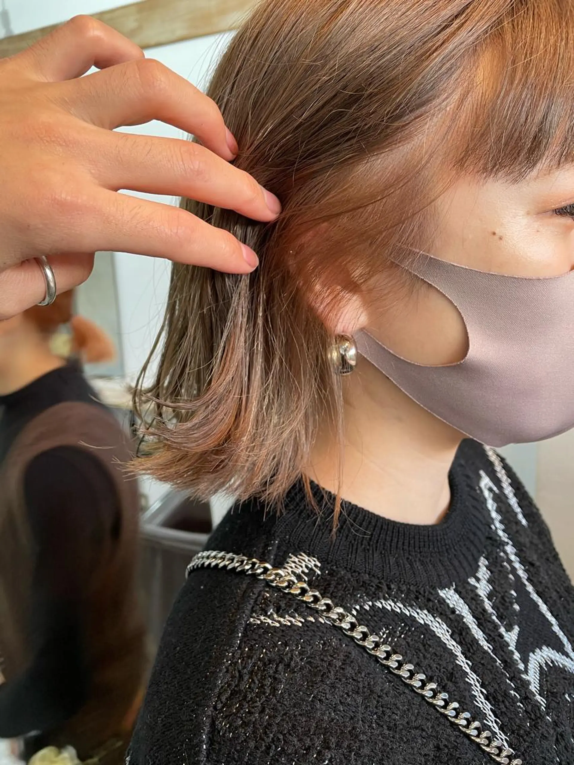 ミディアム カラー ベージュカラー ミルクティーベージュ ヘアカラー トリートメント パーマ/透明感カラー /ボブ/吉田一生のヘアスタイル