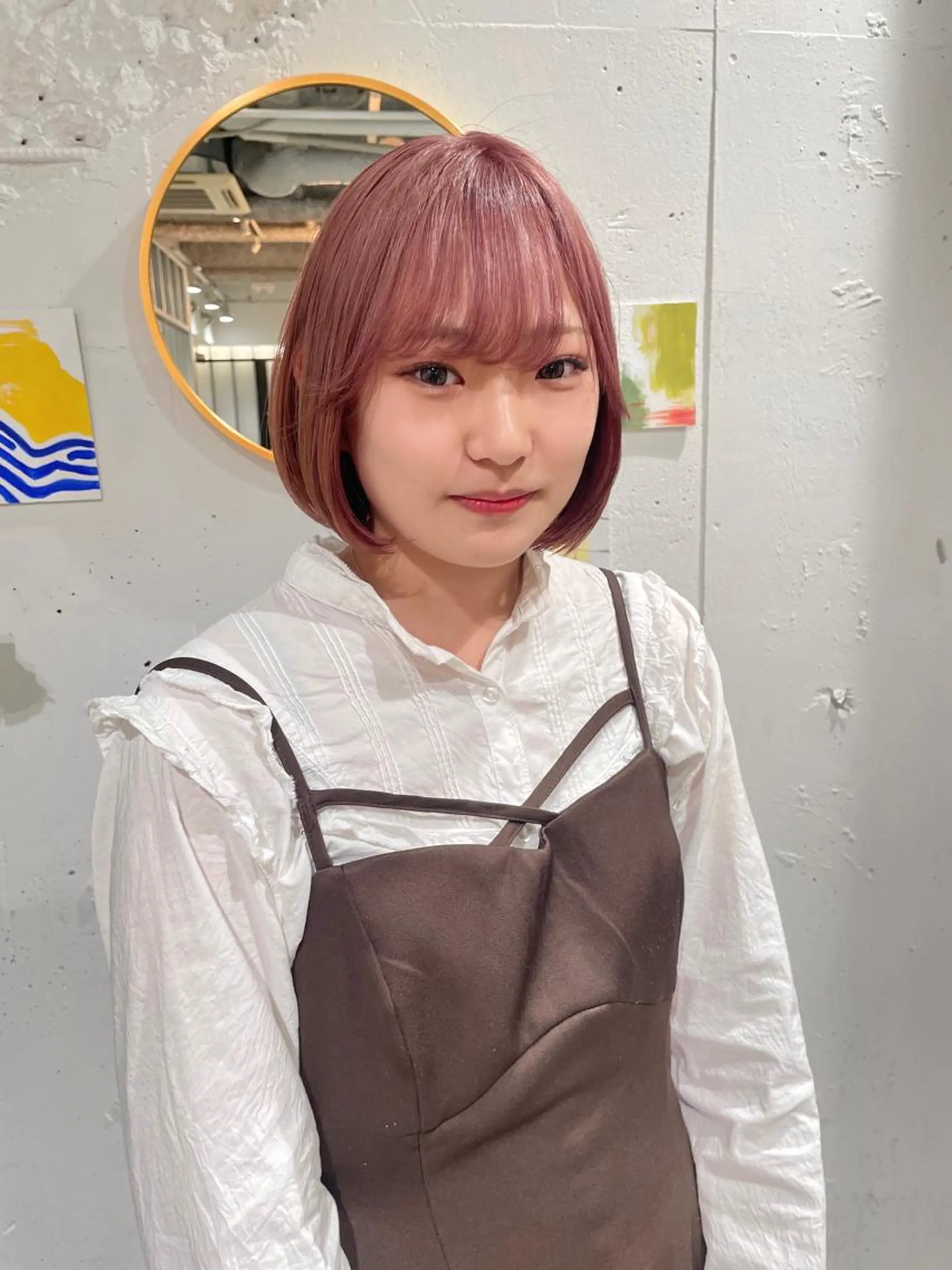 ミディアム カラー ハイトーンカラー ピンクカラー ボブ ウルフ/似合わせ レイヤー/RIHOのヘアスタイル