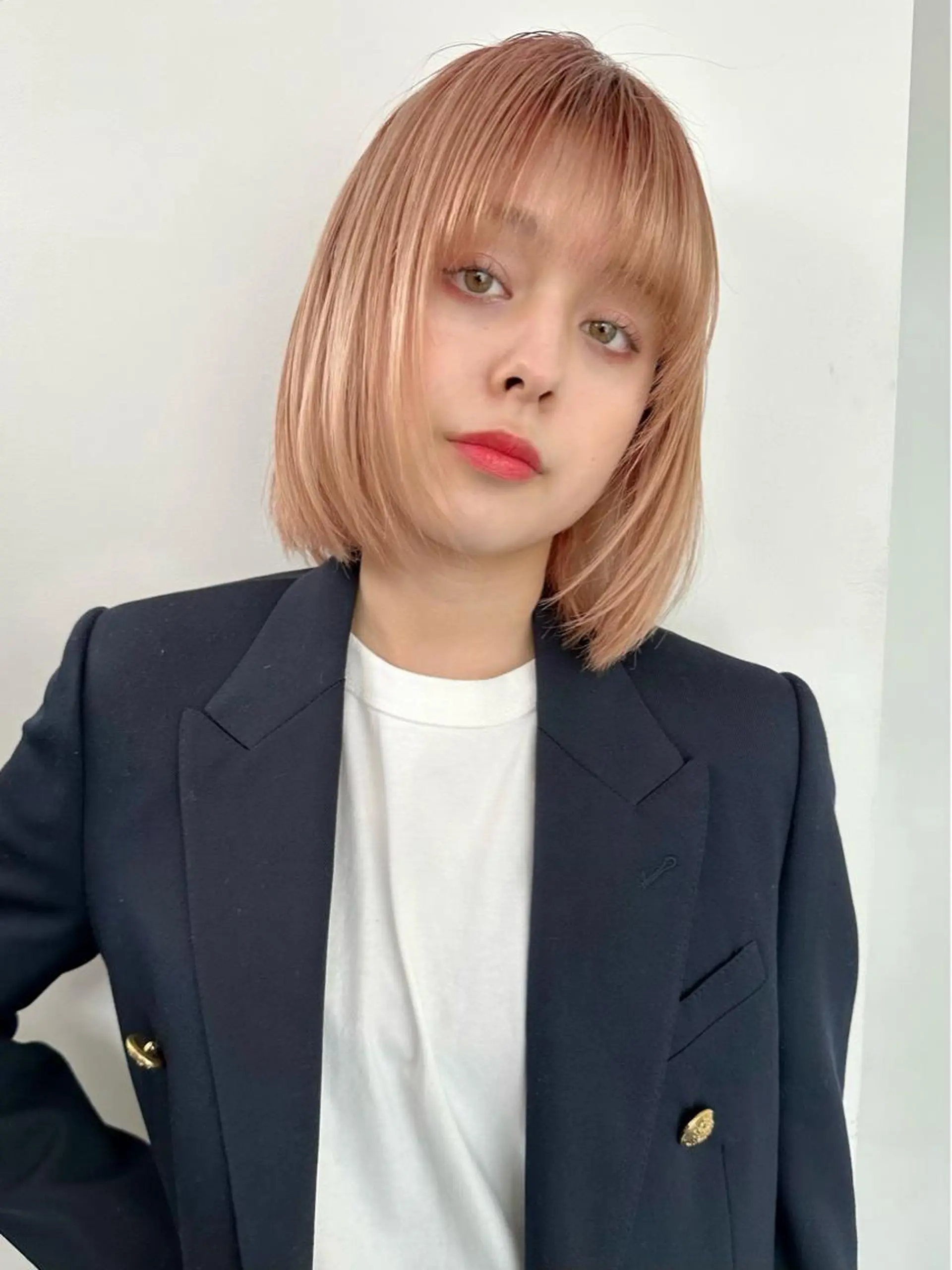 ミディアム オレンジブラウン ピンクブラウン 髪質改善 ヘアカラー トリートメント 井上 健斗のヘアスタイル