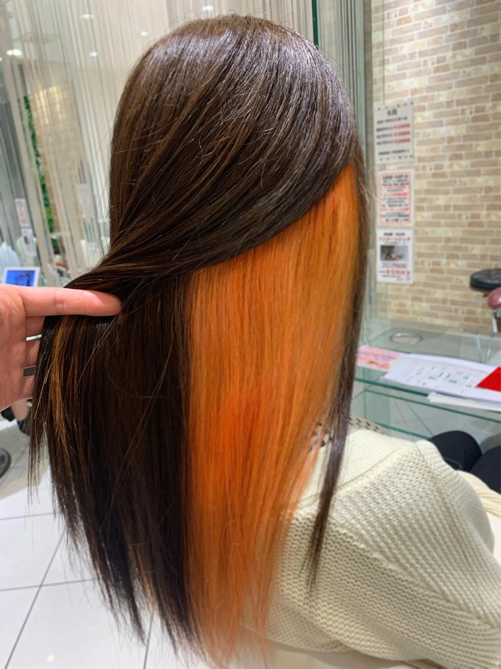 ロング カラー ブラウンカラー インナーカラー オレンジ ボブ/ハイトーン髪質 改善/越谷✨クラモチのヘアスタイル